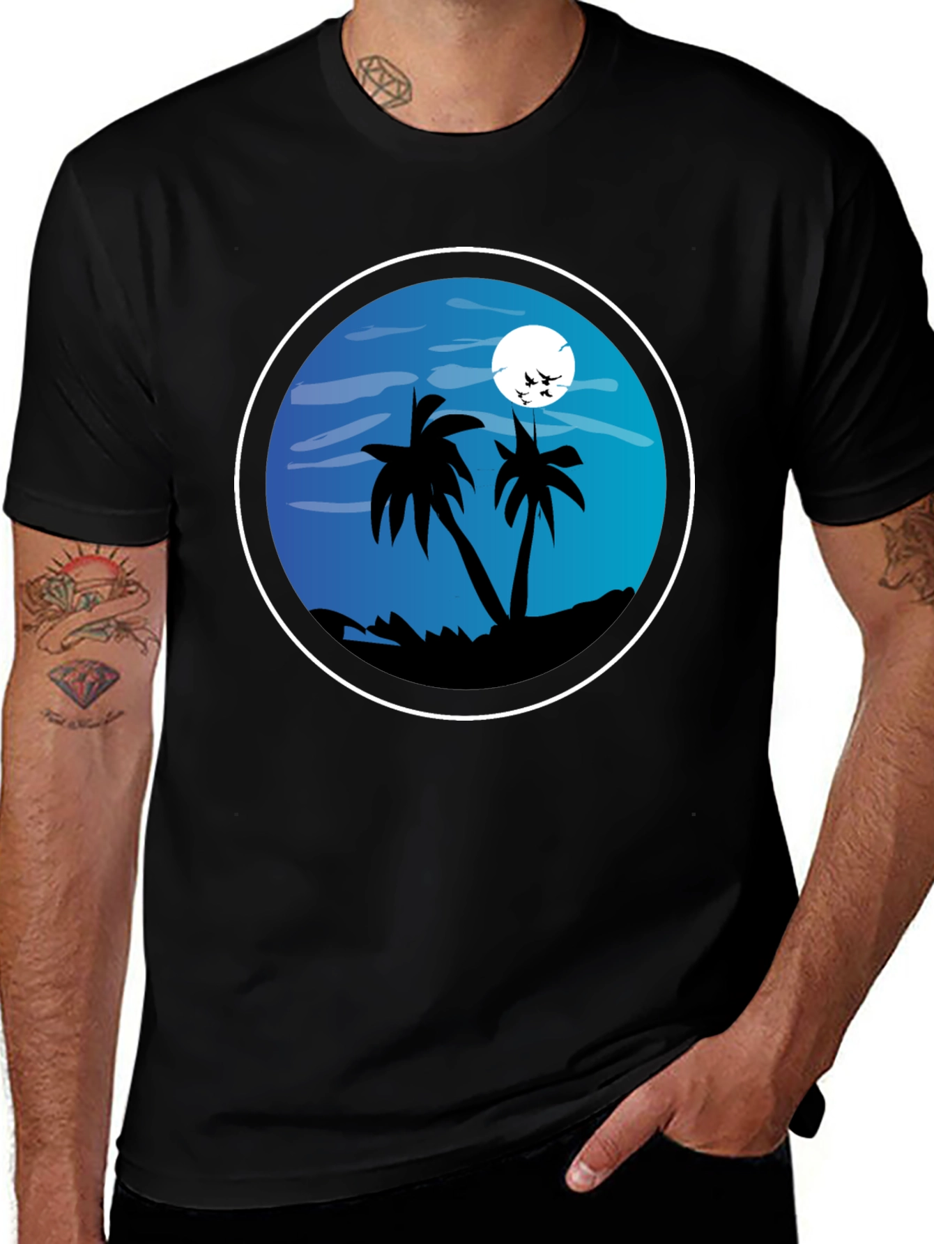 Tropical Beach T-Shirt - Night Palm Tree Design