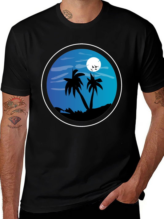 Tropical Beach T-Shirt - Night Palm Tree Design