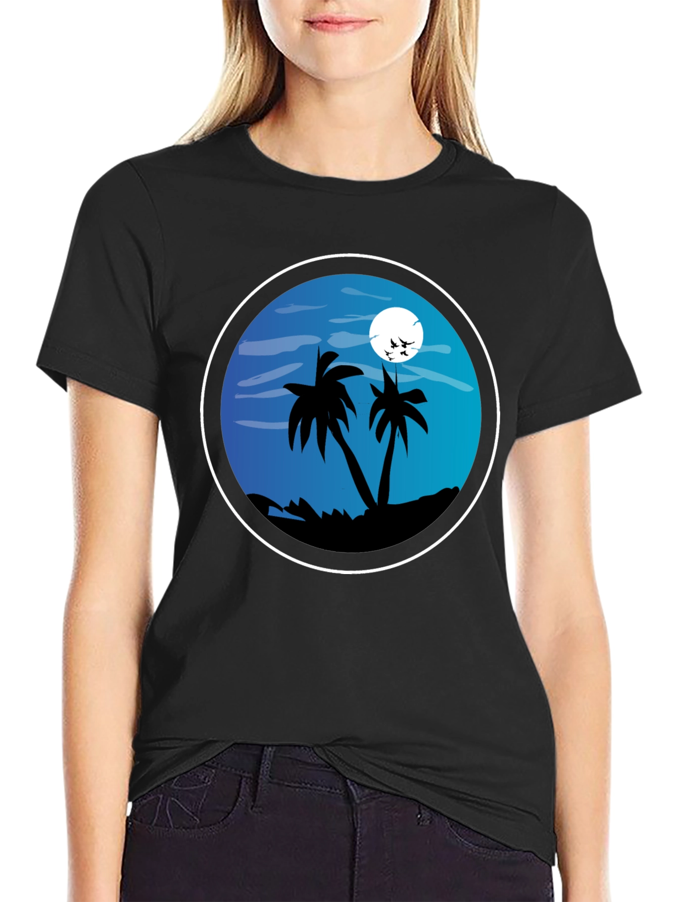 Tropical Beach T-Shirt - Night Palm Tree Design