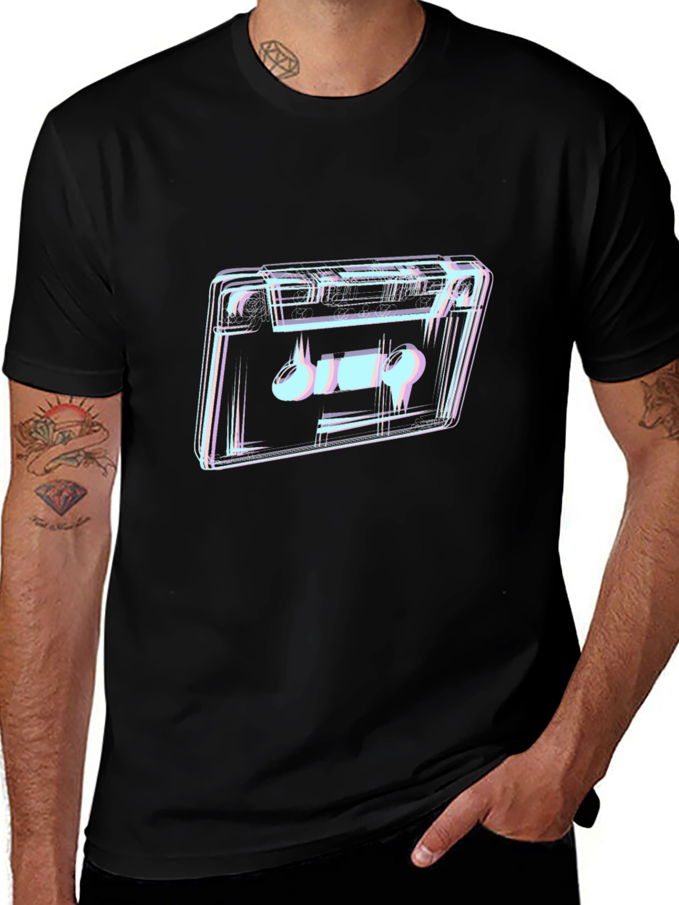 Retro Cassette Tape Graphic T-Shirt - Black