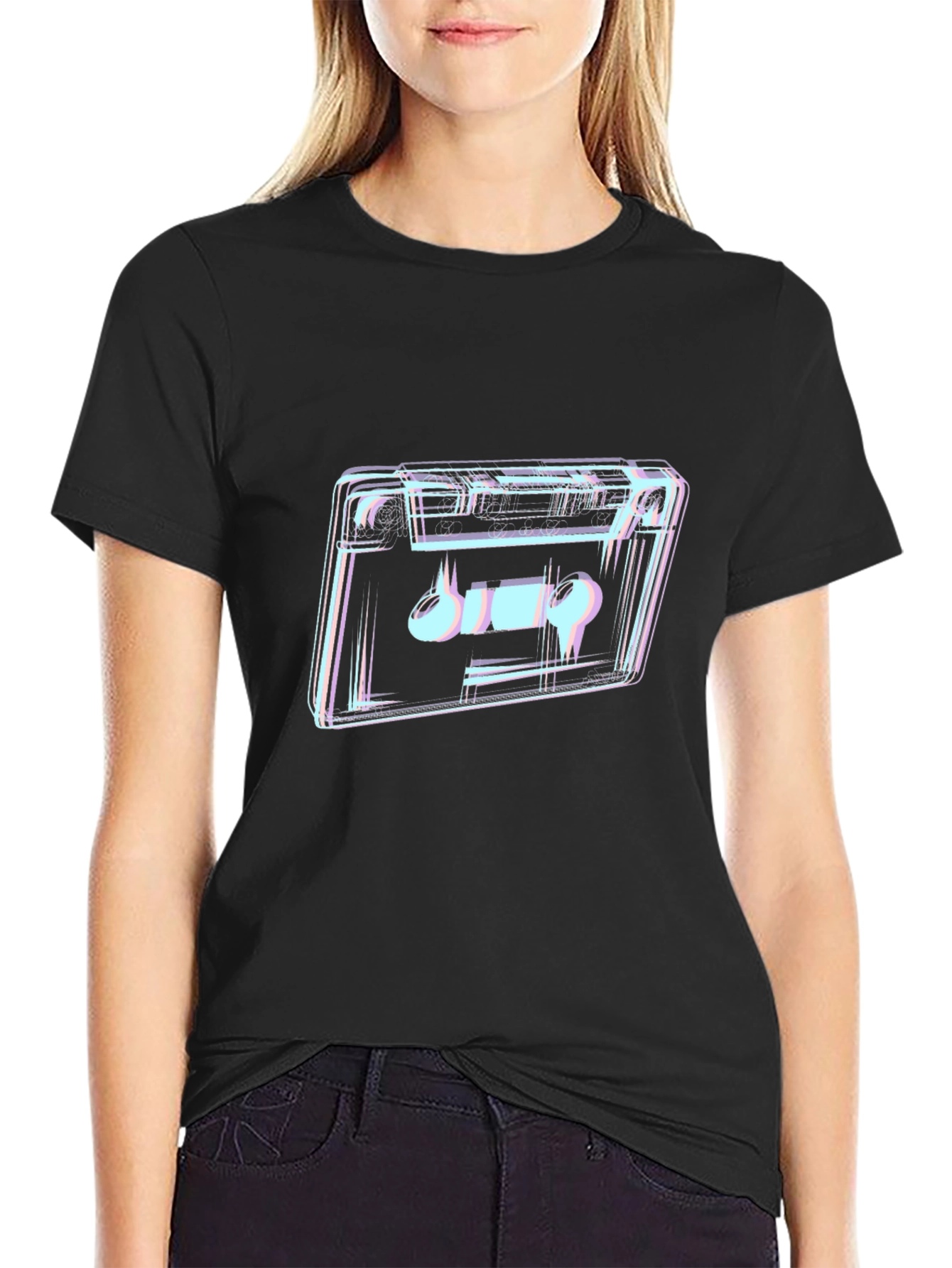 Retro Cassette Tape Graphic T-Shirt - Black