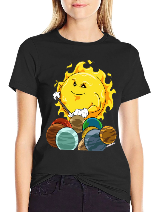 Sun Playing Pool with Planets Graphic Tee