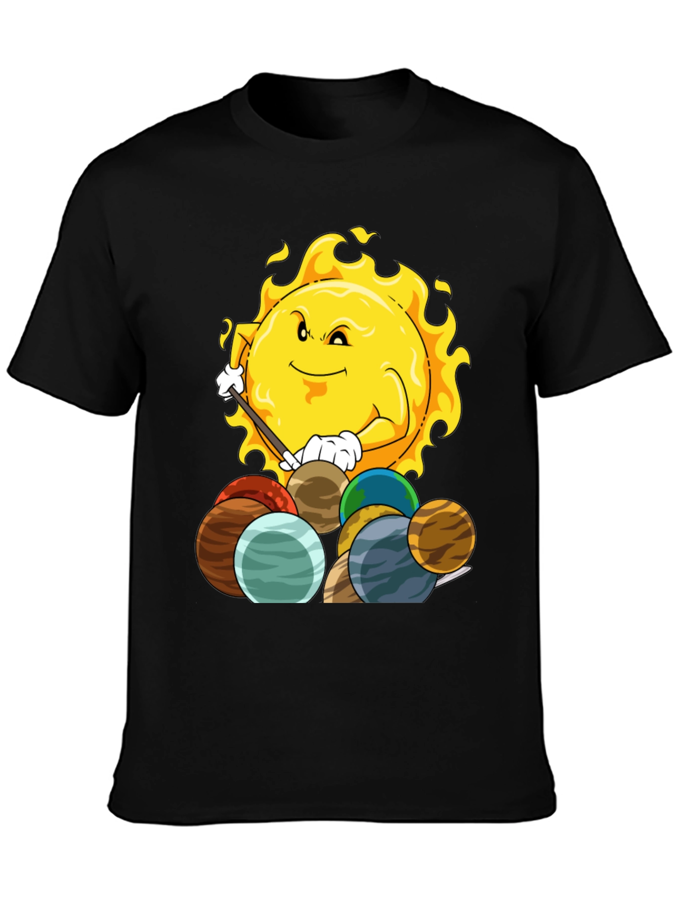 Sun Playing Pool with Planets Graphic Tee