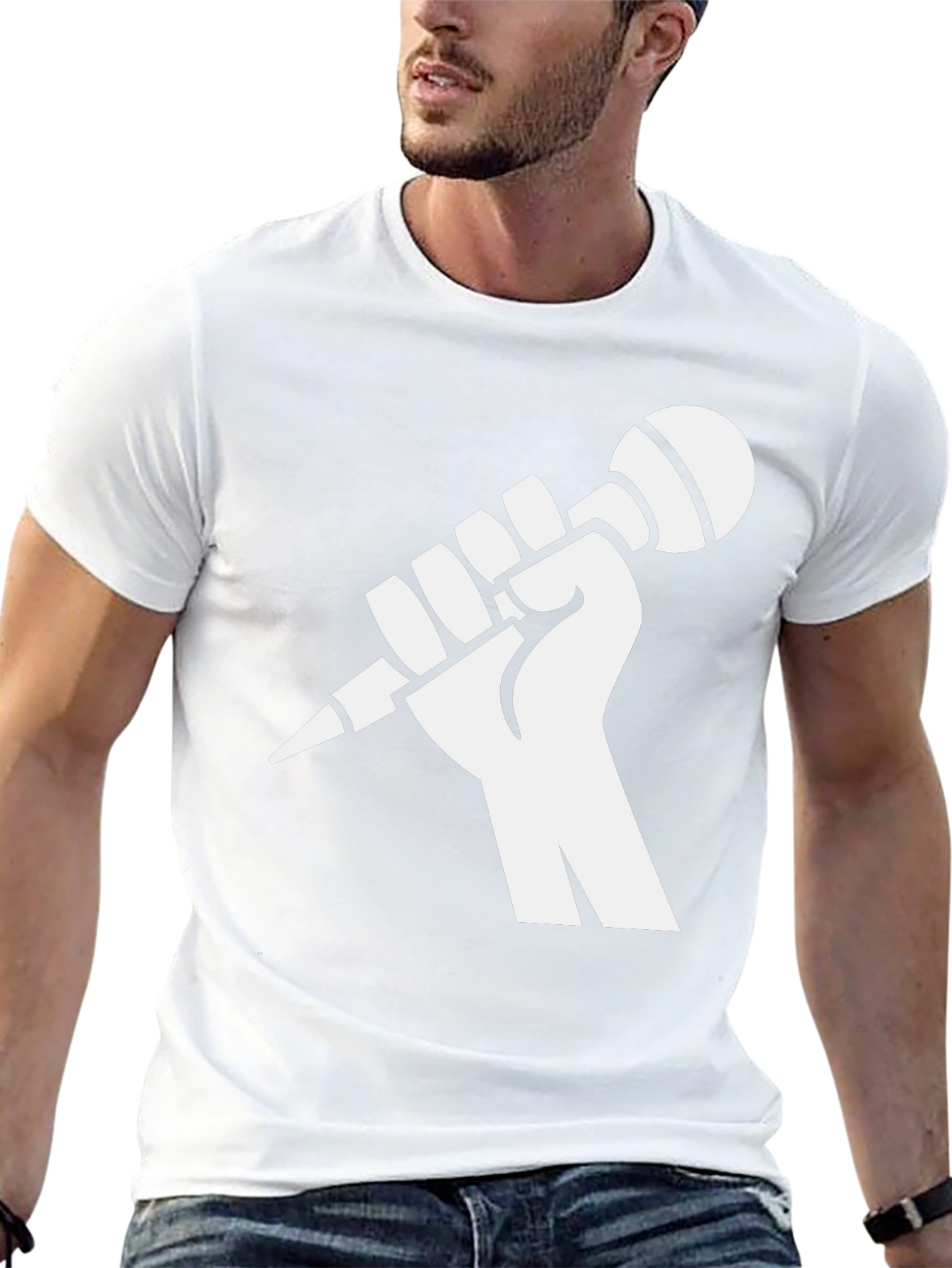 Black Tee: Raised Fist Microphone Design