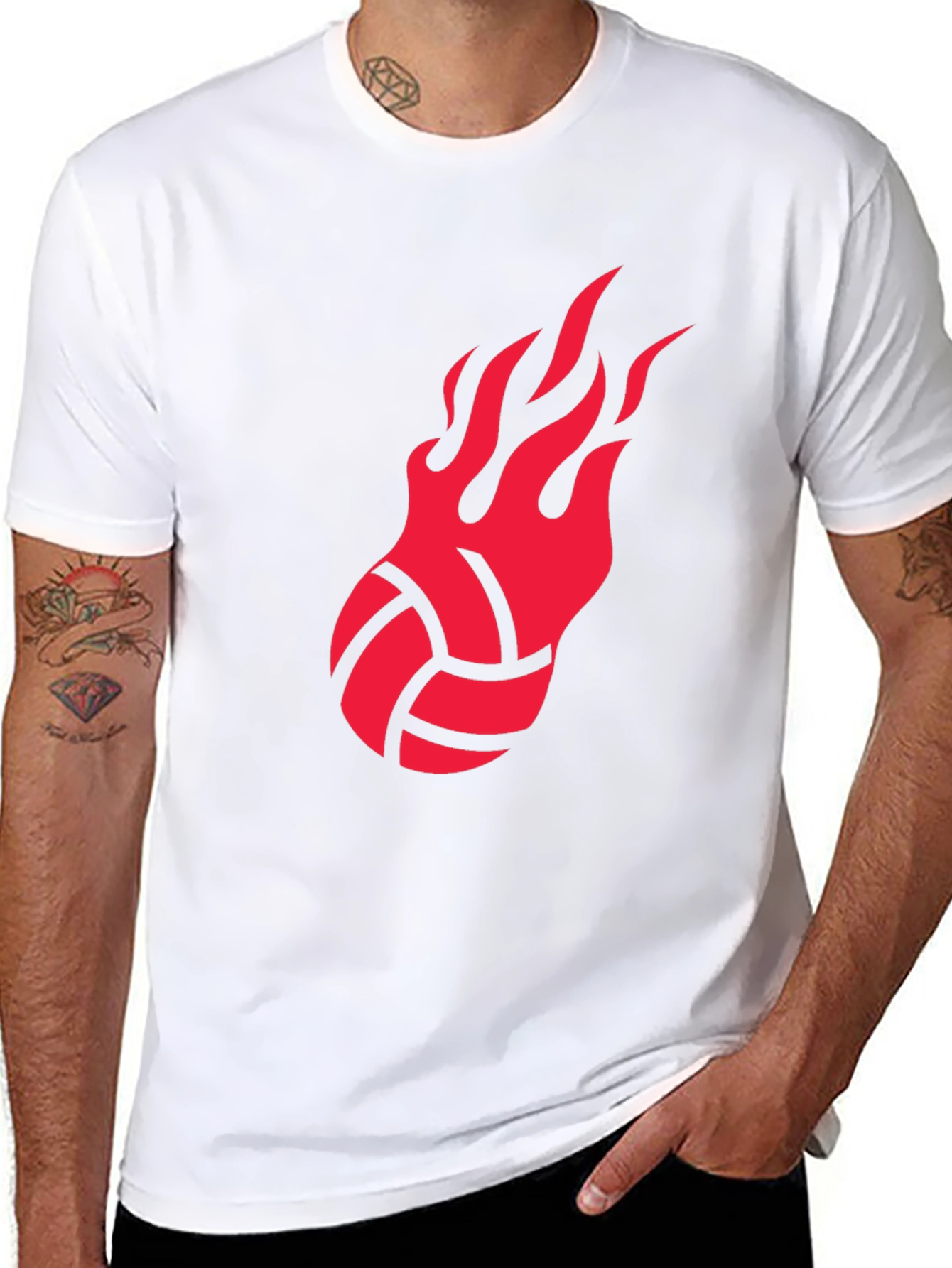 Fiery Volleyball Graphic Tee - Black Cotton Shirt