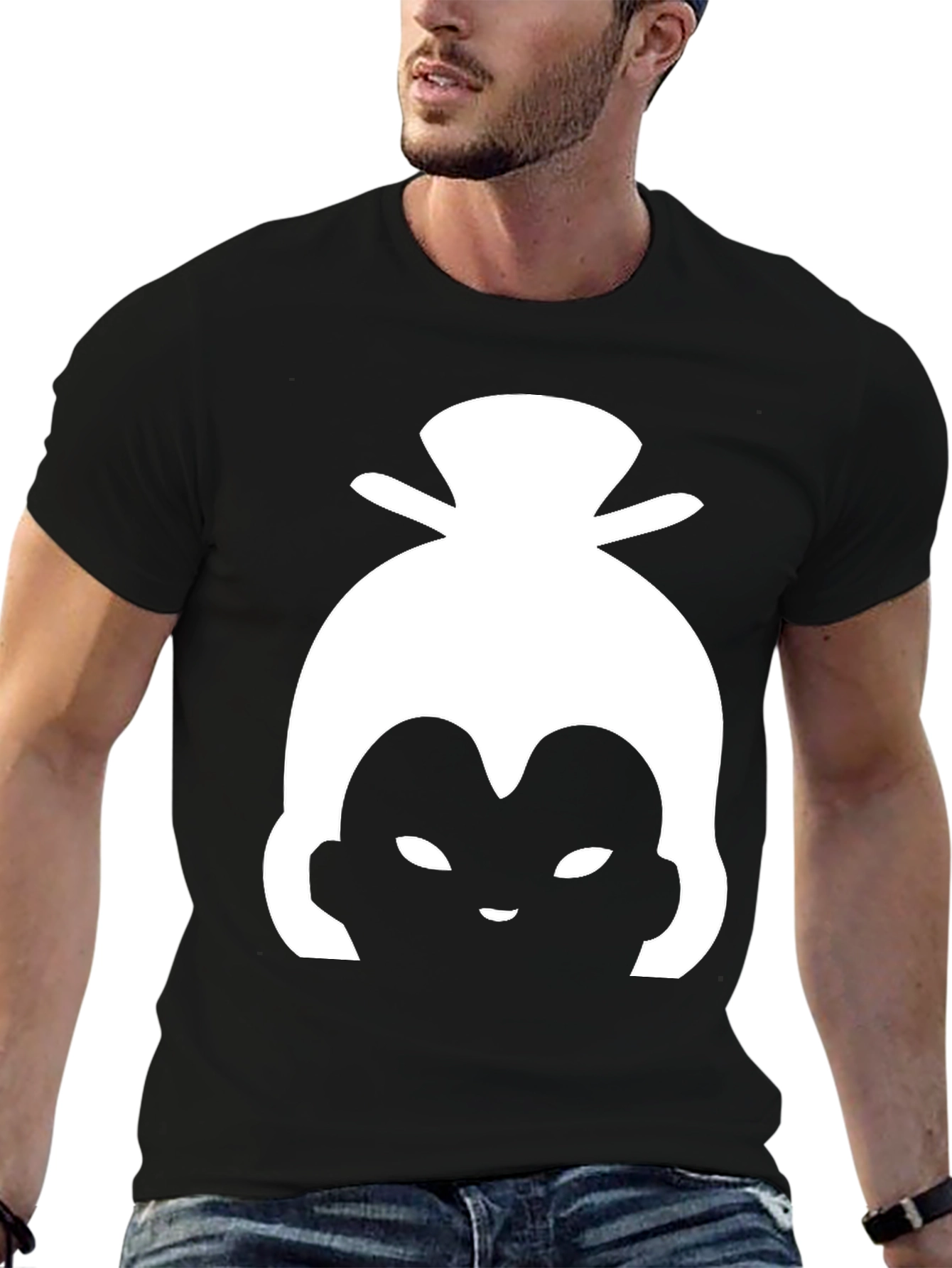 White Sumo Wrestler Silhouette on Black Tee