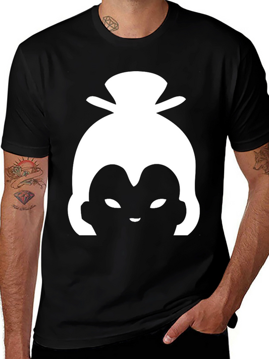 White Sumo Wrestler Silhouette on Black Tee