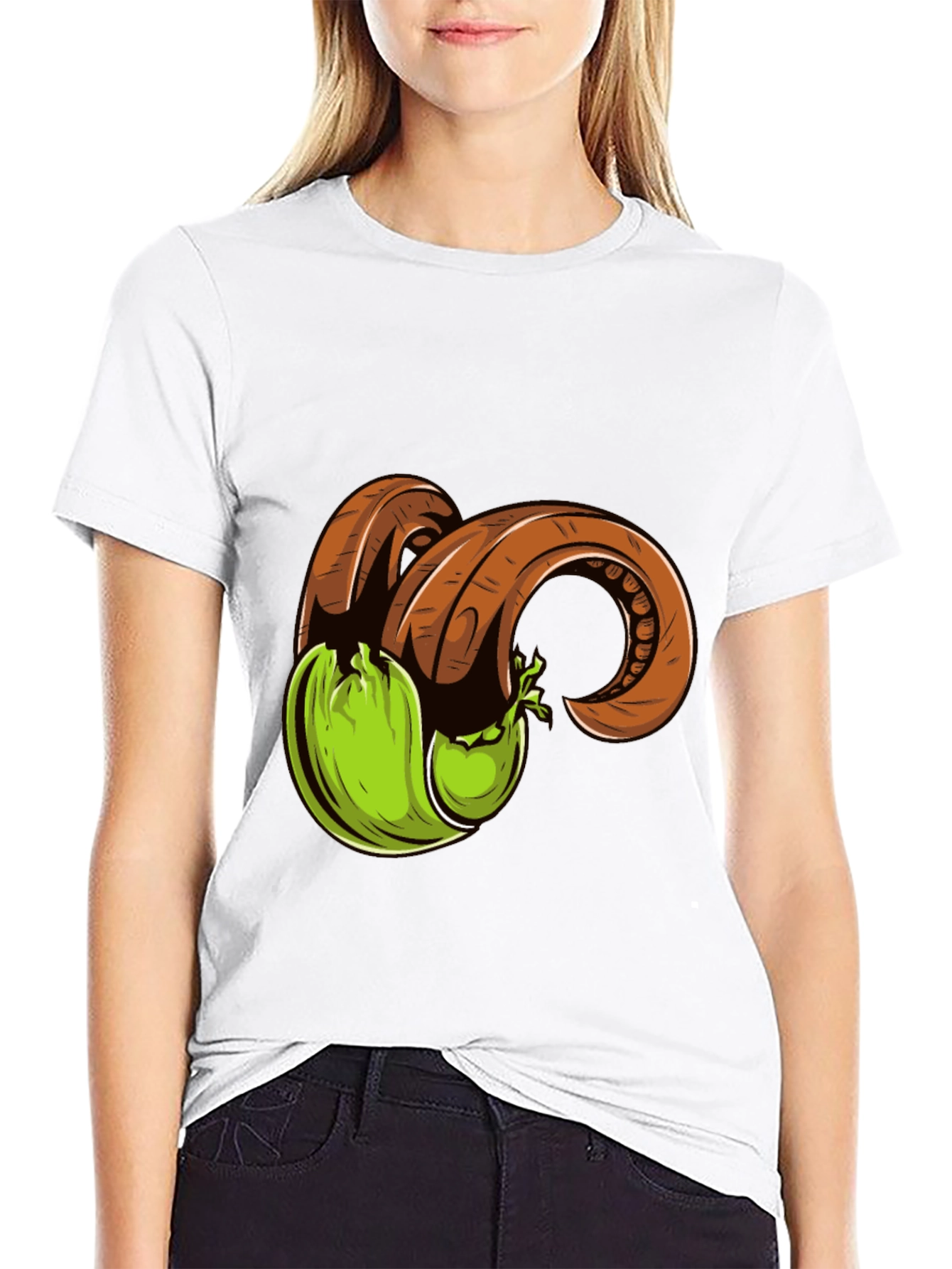 Black T-Shirt with Horned Fruit Graphic Print