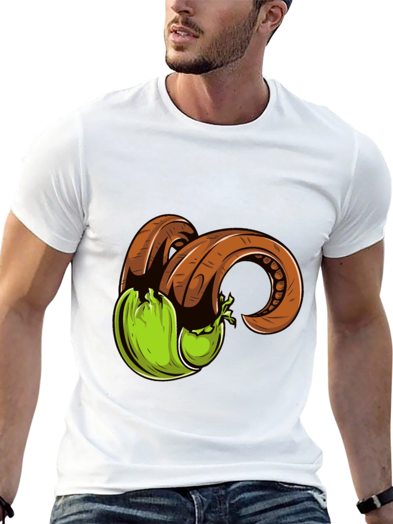 Black T-Shirt with Horned Fruit Graphic Print