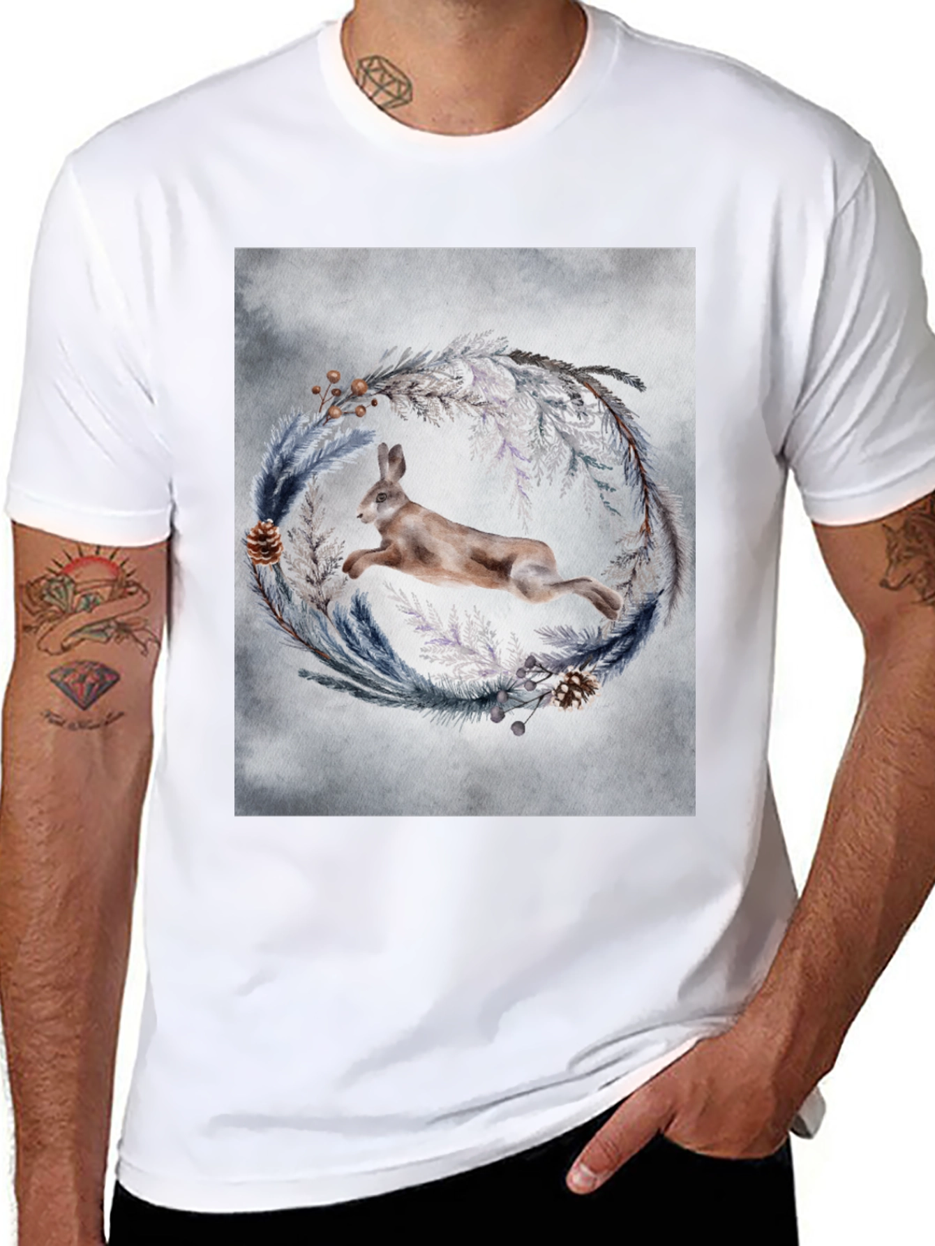 Leaping Hare Wreath Graphic T-Shirt