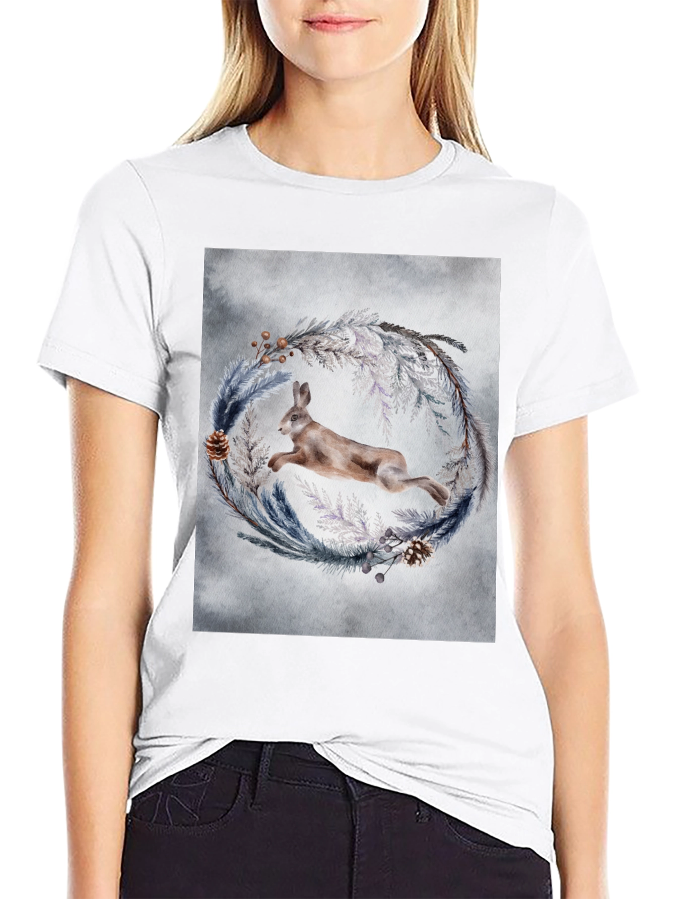 Leaping Hare Wreath Graphic T-Shirt