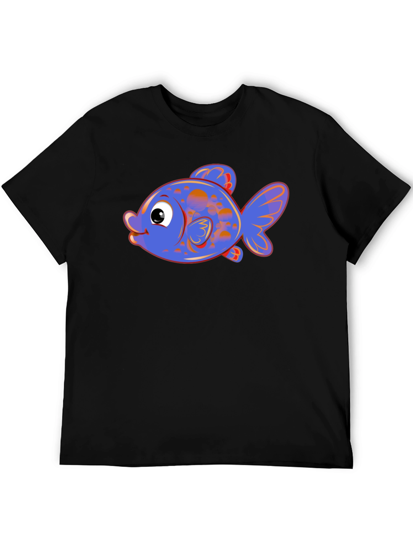 Cartoon Fish Graphic Tee - Black Cotton Blend