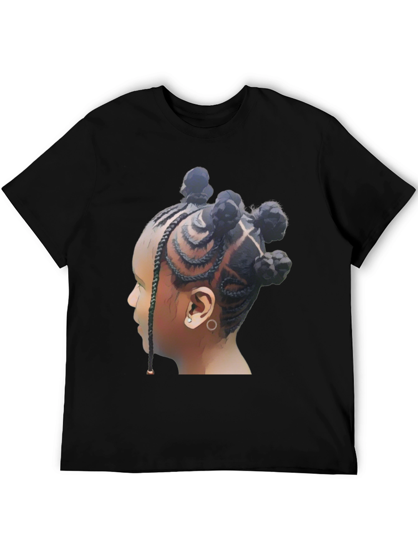 Stylish Black T-Shirt with Braided Hairstyle Graphic