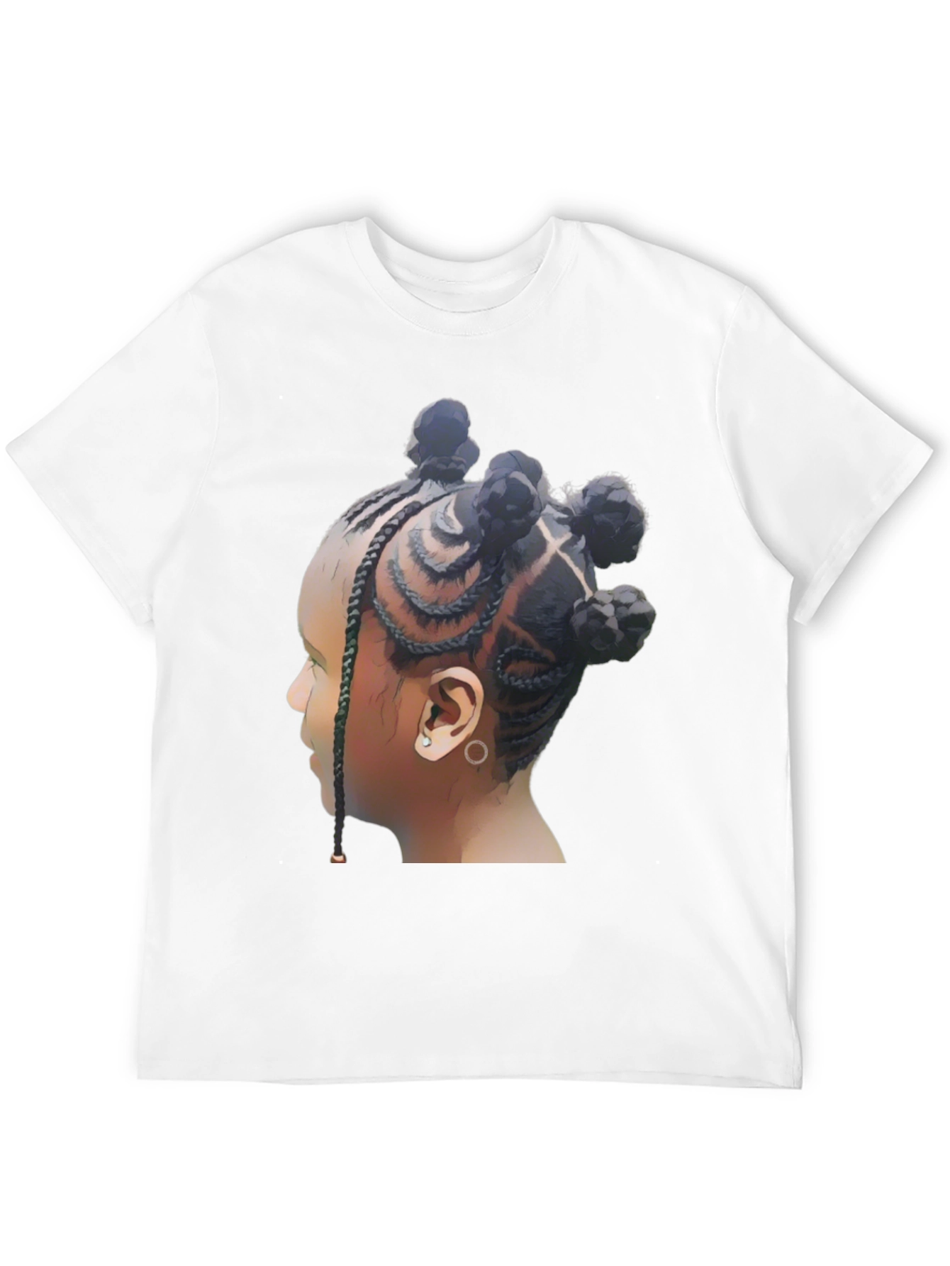 Stylish Black T-Shirt with Braided Hairstyle Graphic