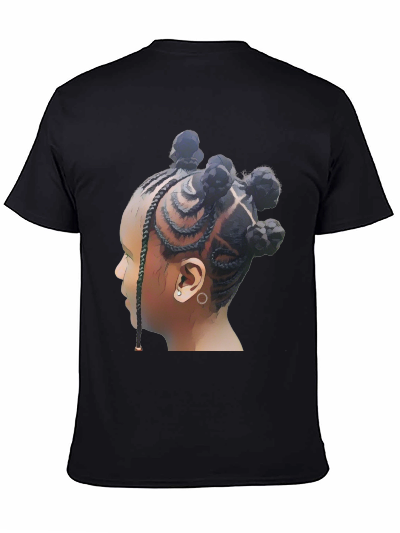 Stylish Black T-Shirt with Braided Hairstyle Graphic