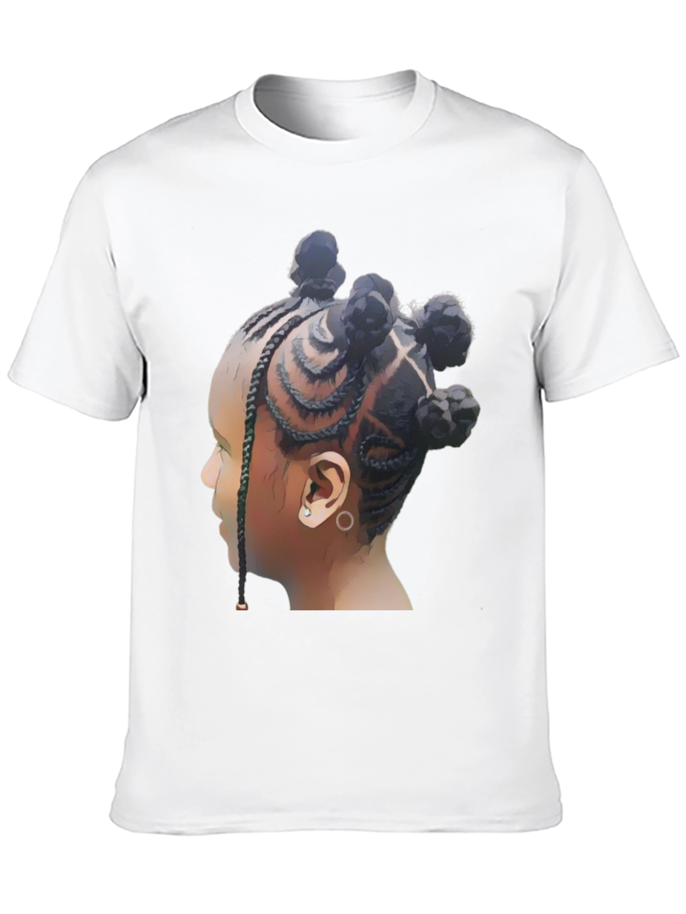 Stylish Black T-Shirt with Braided Hairstyle Graphic