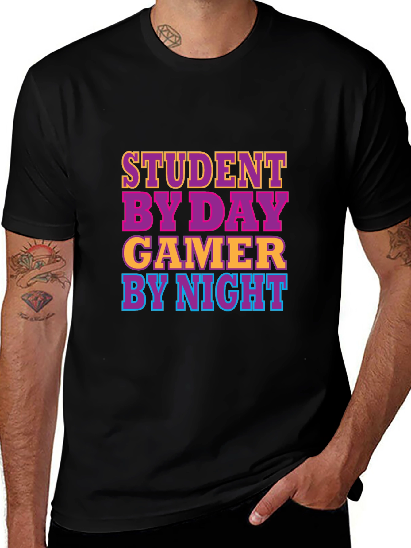 Student By Day Gamer By Night Black T-Shirt