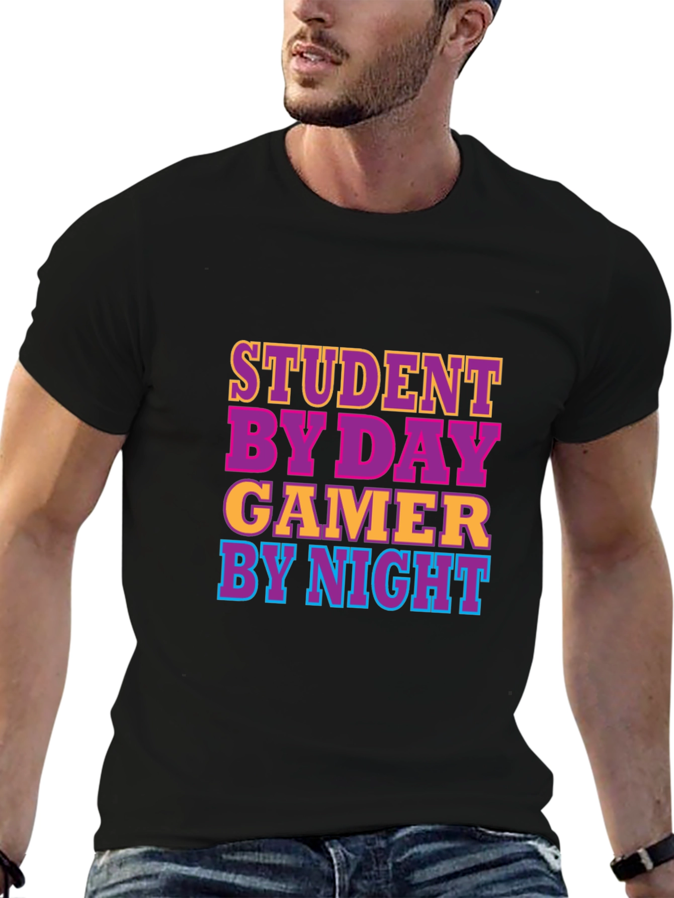 Student By Day Gamer By Night Black T-Shirt