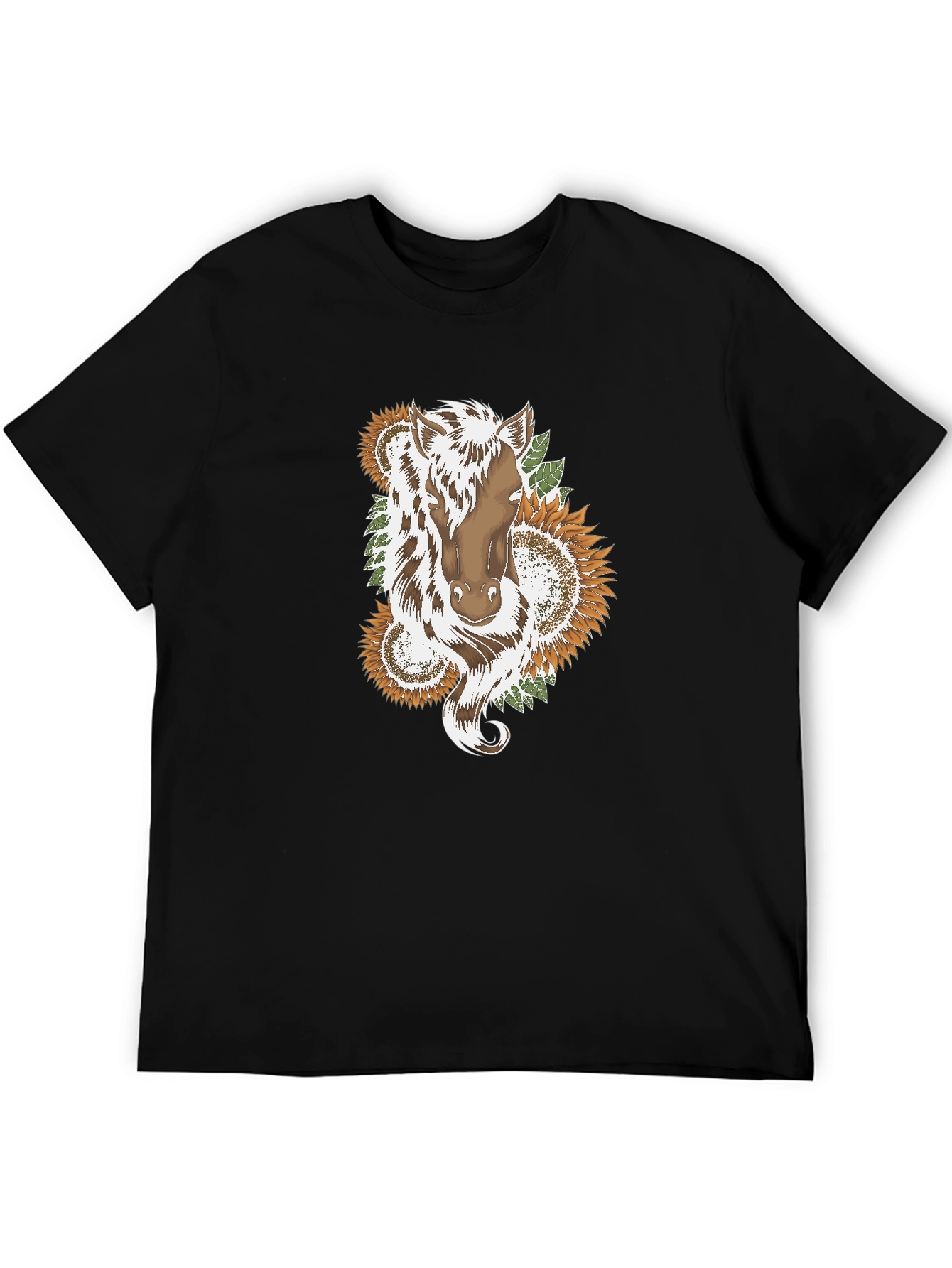 Horse & Sunflower Graphic Black T-Shirt