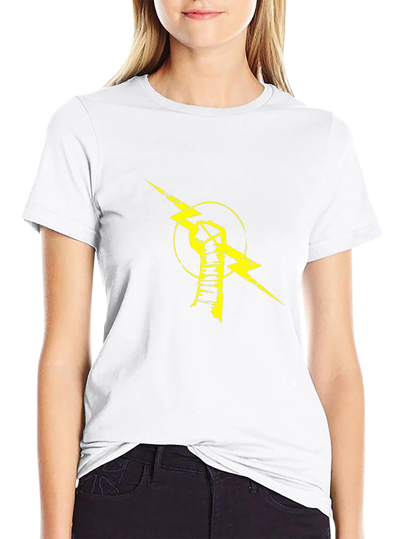 Black T-Shirt with Yellow Lightning Bolt Fist Graphic