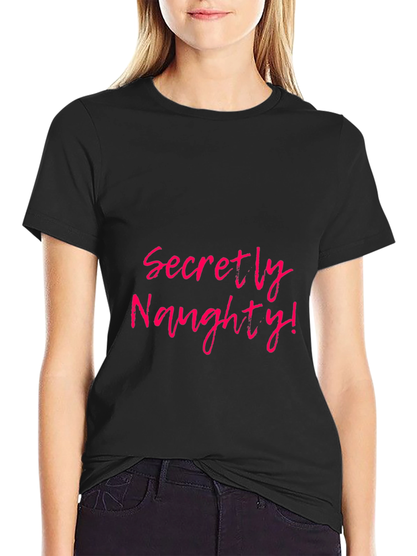 Secretly Naughty Black T-Shirt Novelty Fun Tee