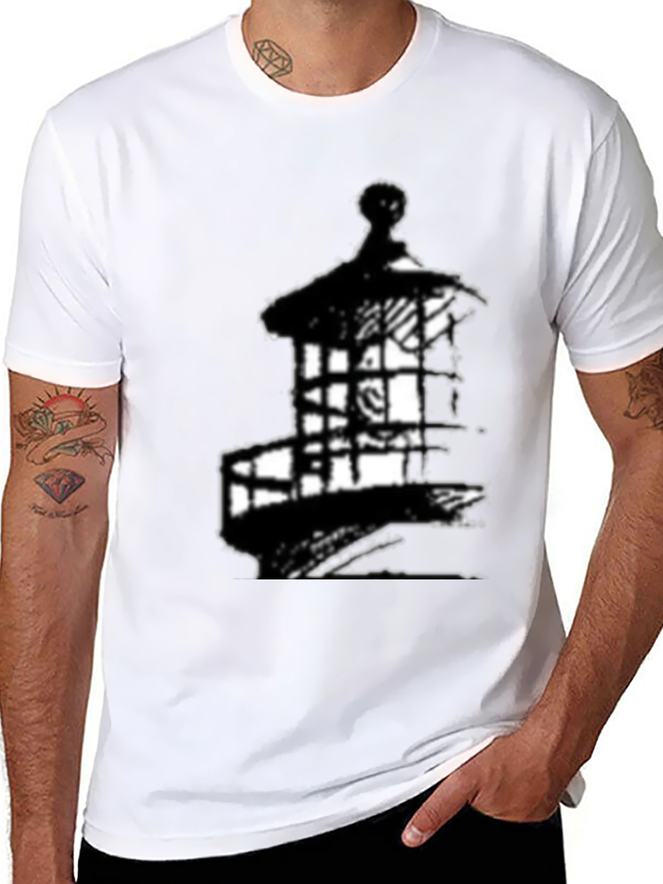 Mens Black Lighthouse Graphic Tee