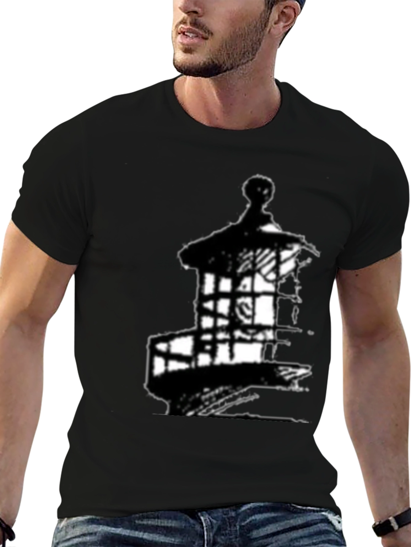 Mens Black Lighthouse Graphic Tee