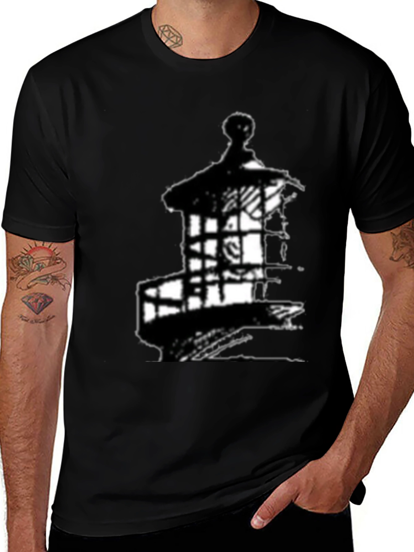Mens Black Lighthouse Graphic Tee