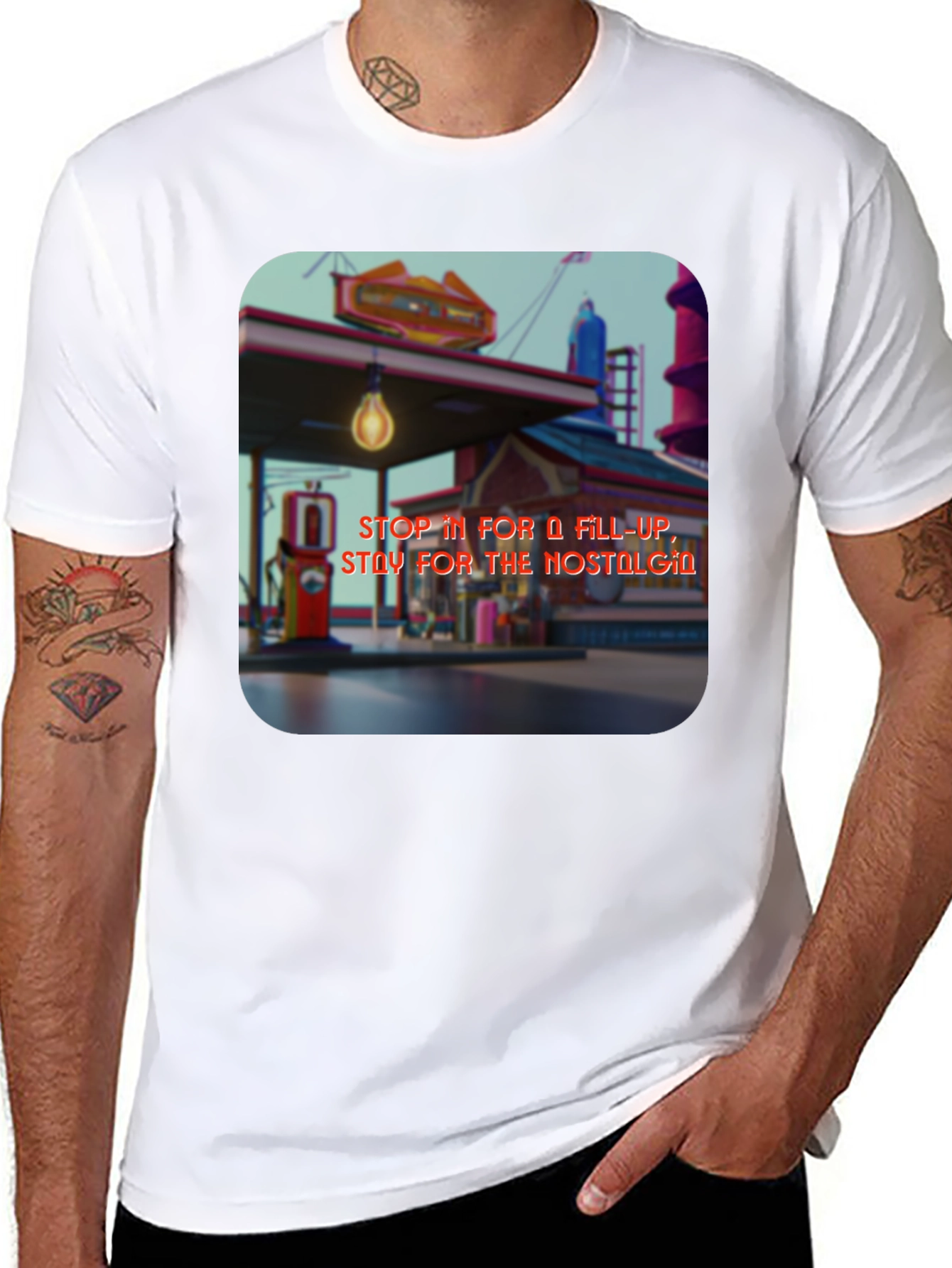 Retro Gas Station T-Shirt - Nostalgic Design