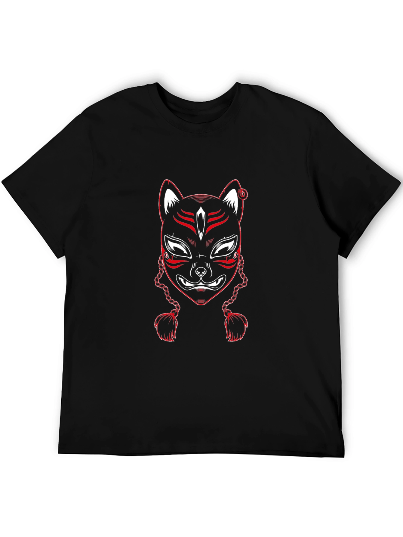 Red Kitsune Mask Graphic Tee - Black
