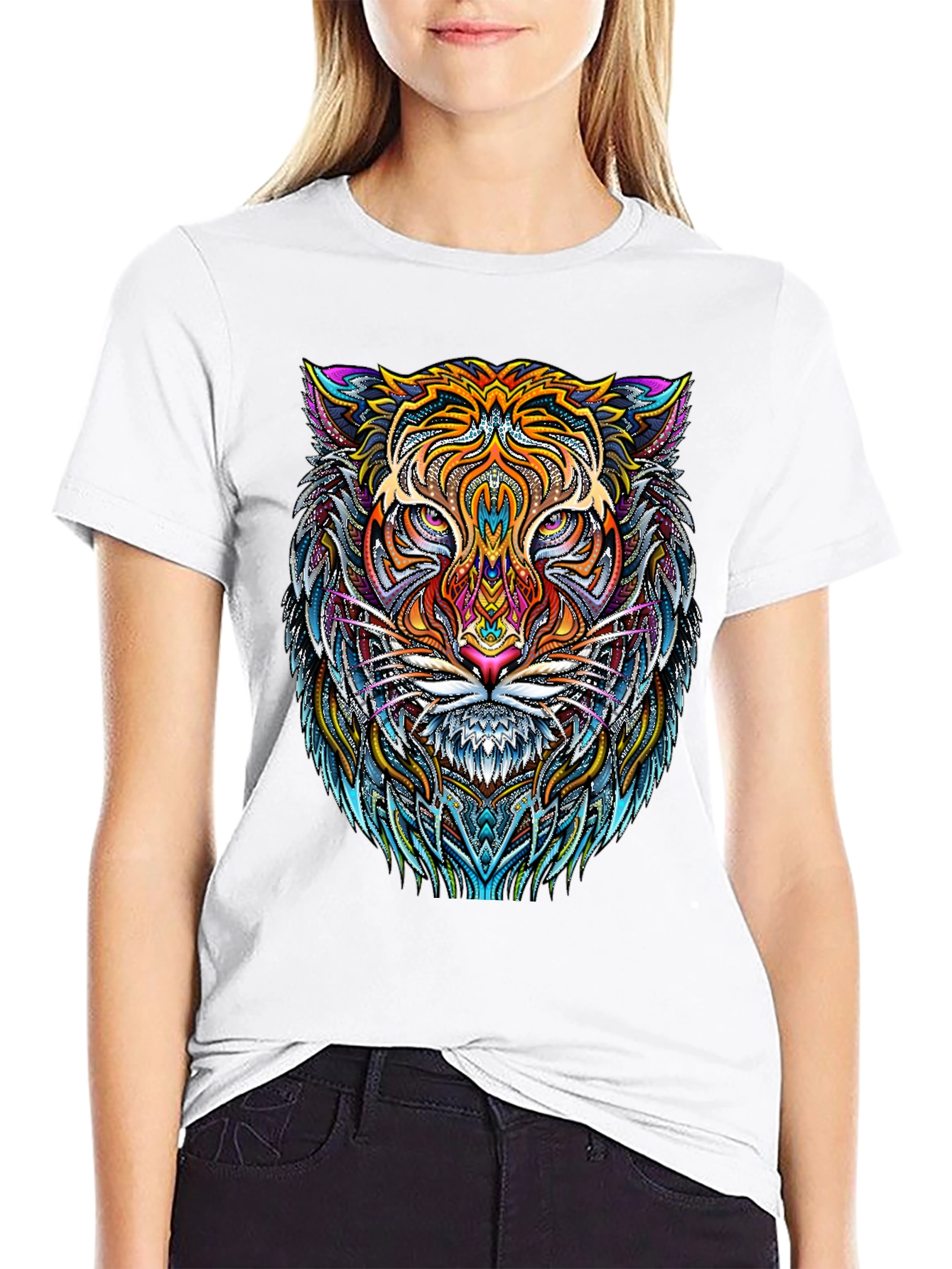Psychedelic Tiger Graphic Tee - Bold Black T-Shirt