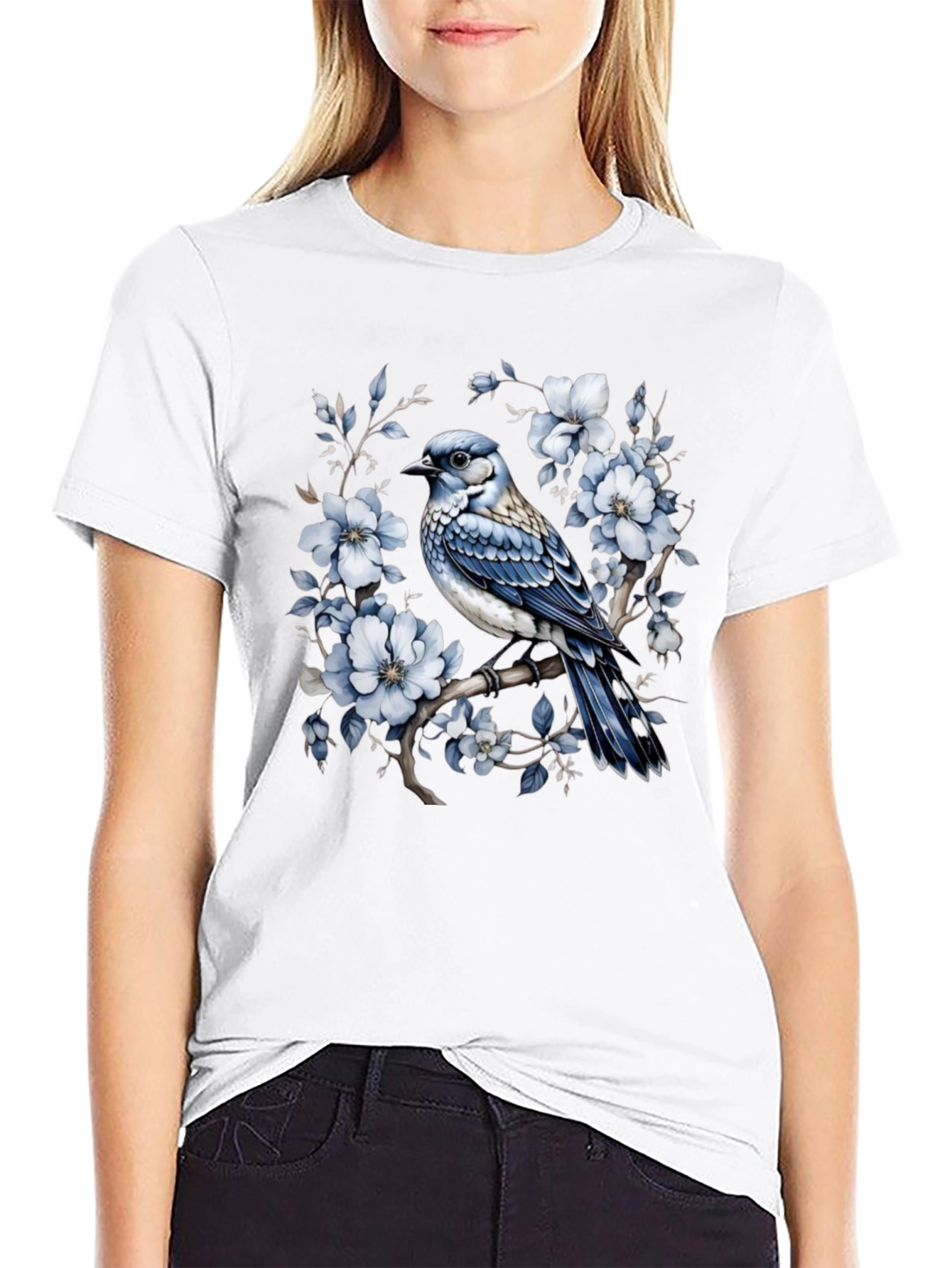 Blue Jay Floral T-Shirt - Nature Inspired Tee
