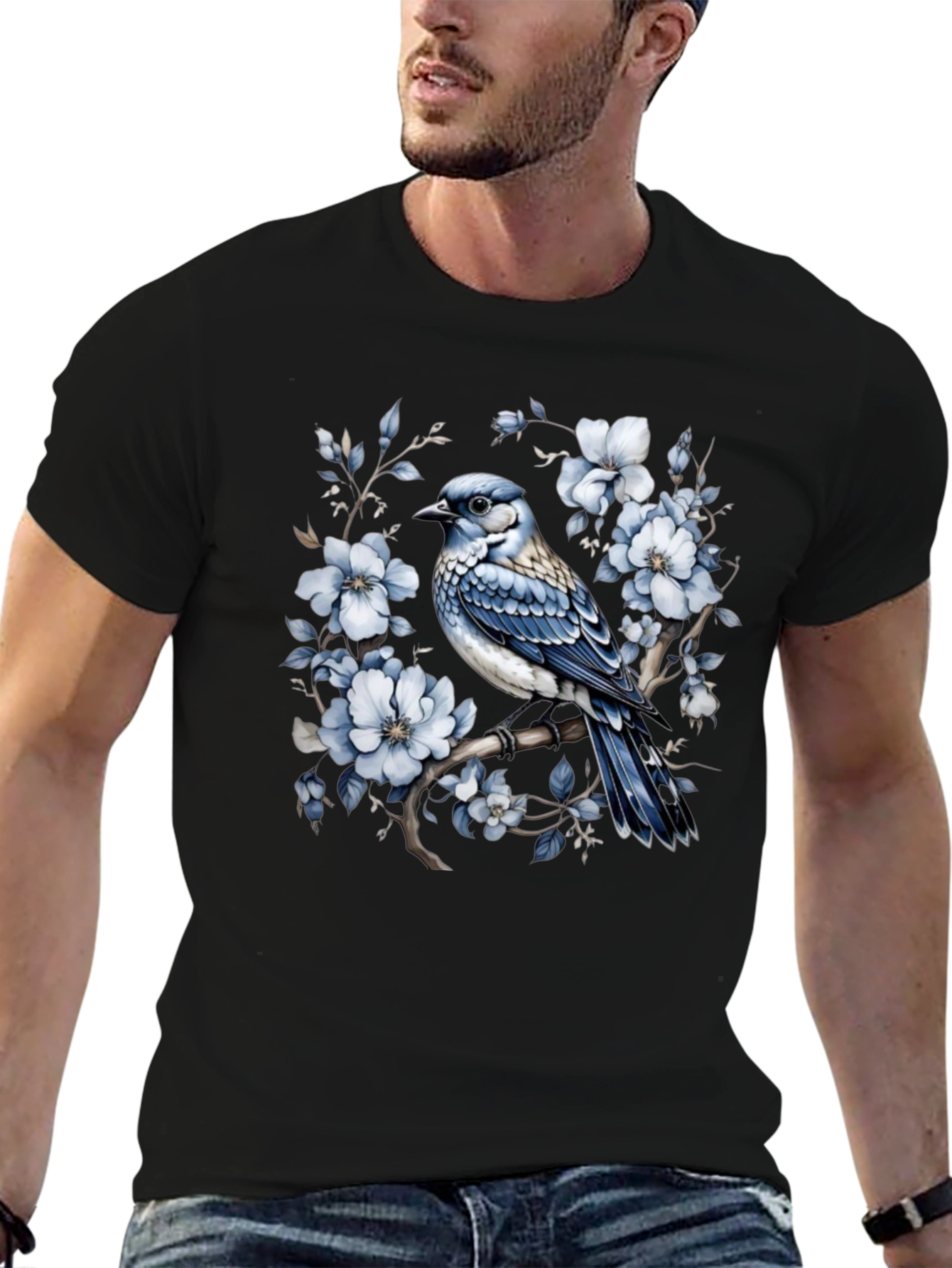Blue Jay Floral T-Shirt - Nature Inspired Tee