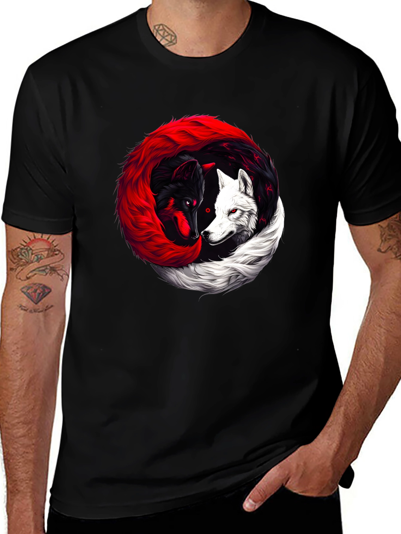 Yin Yang Wolves Black T-Shirt