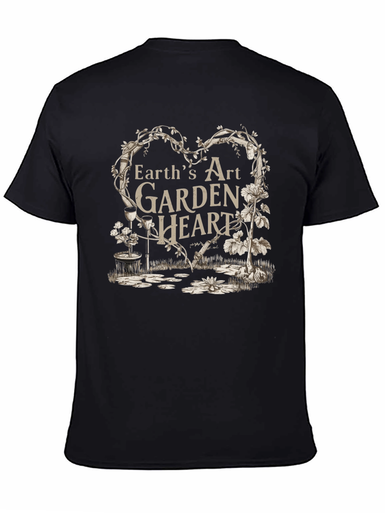 Earths Art Garden Heart Black T-Shirt