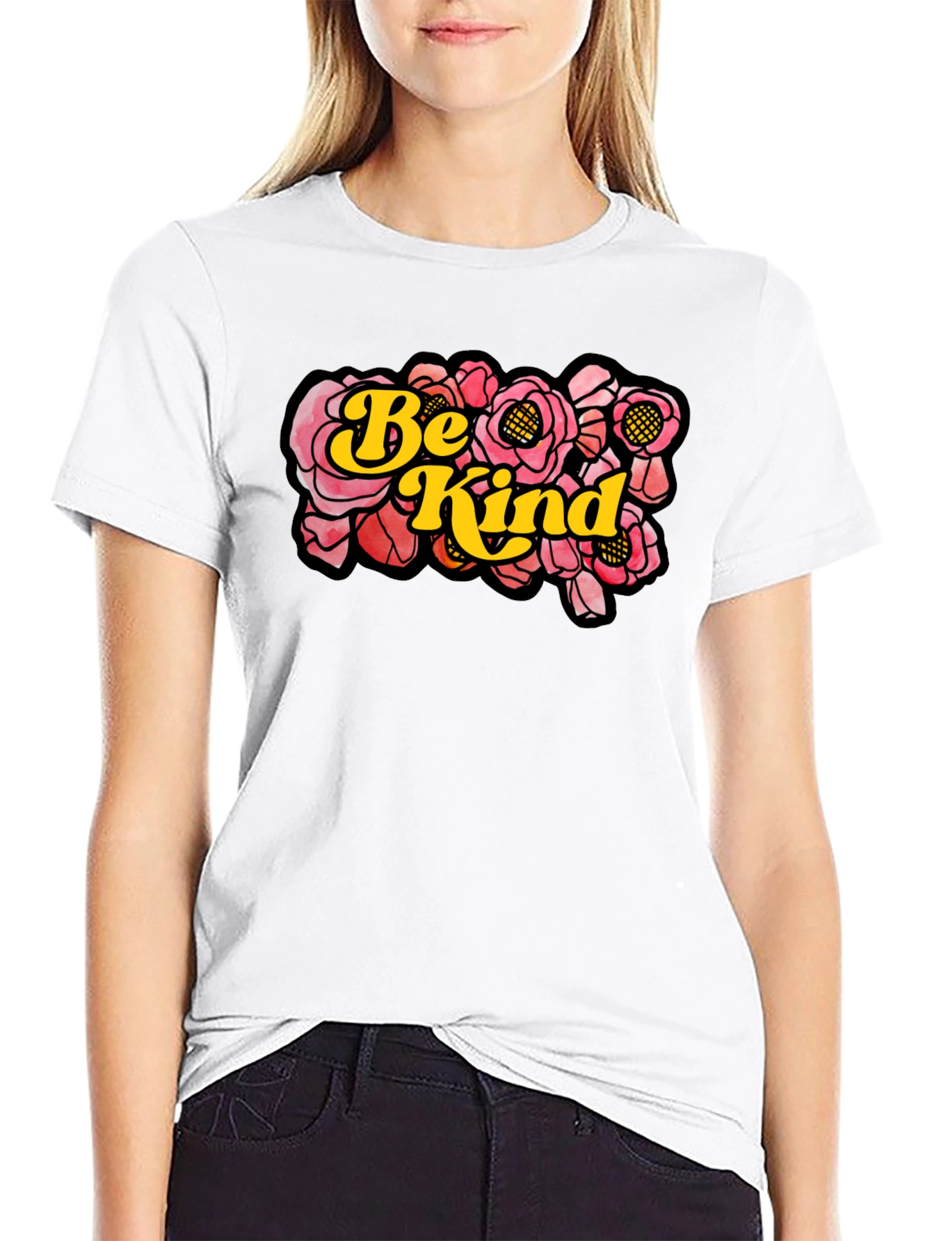 Be Kind Floral Graphic T-Shirt - Black