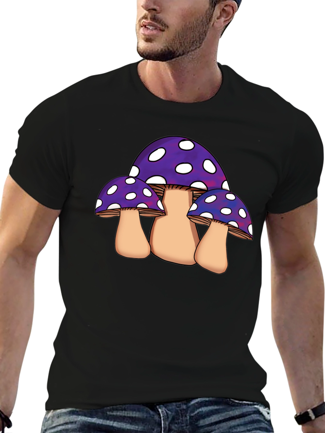 Funky Mushroom Graphic Tee - Black Cotton Blend