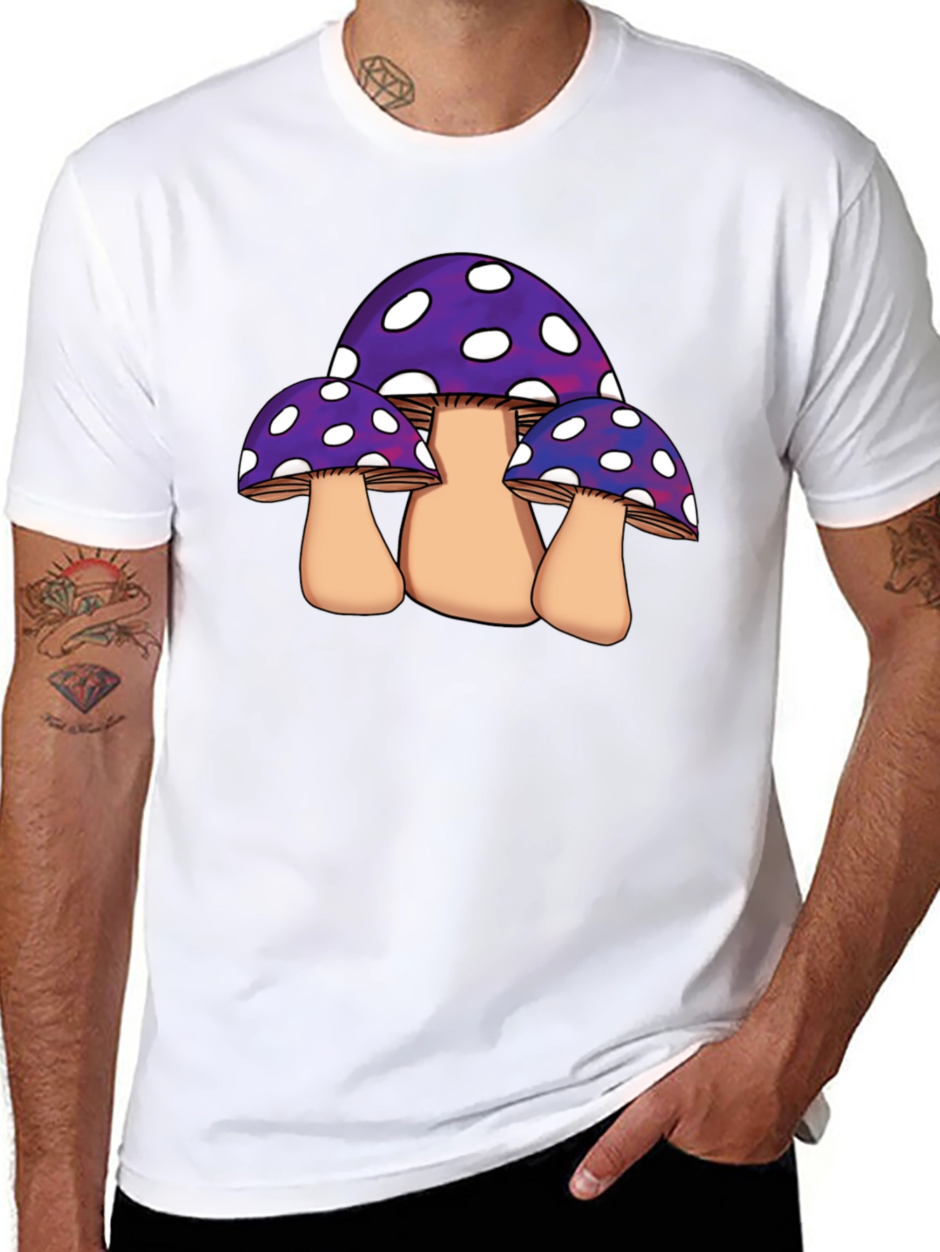 Funky Mushroom Graphic Tee - Black Cotton Blend
