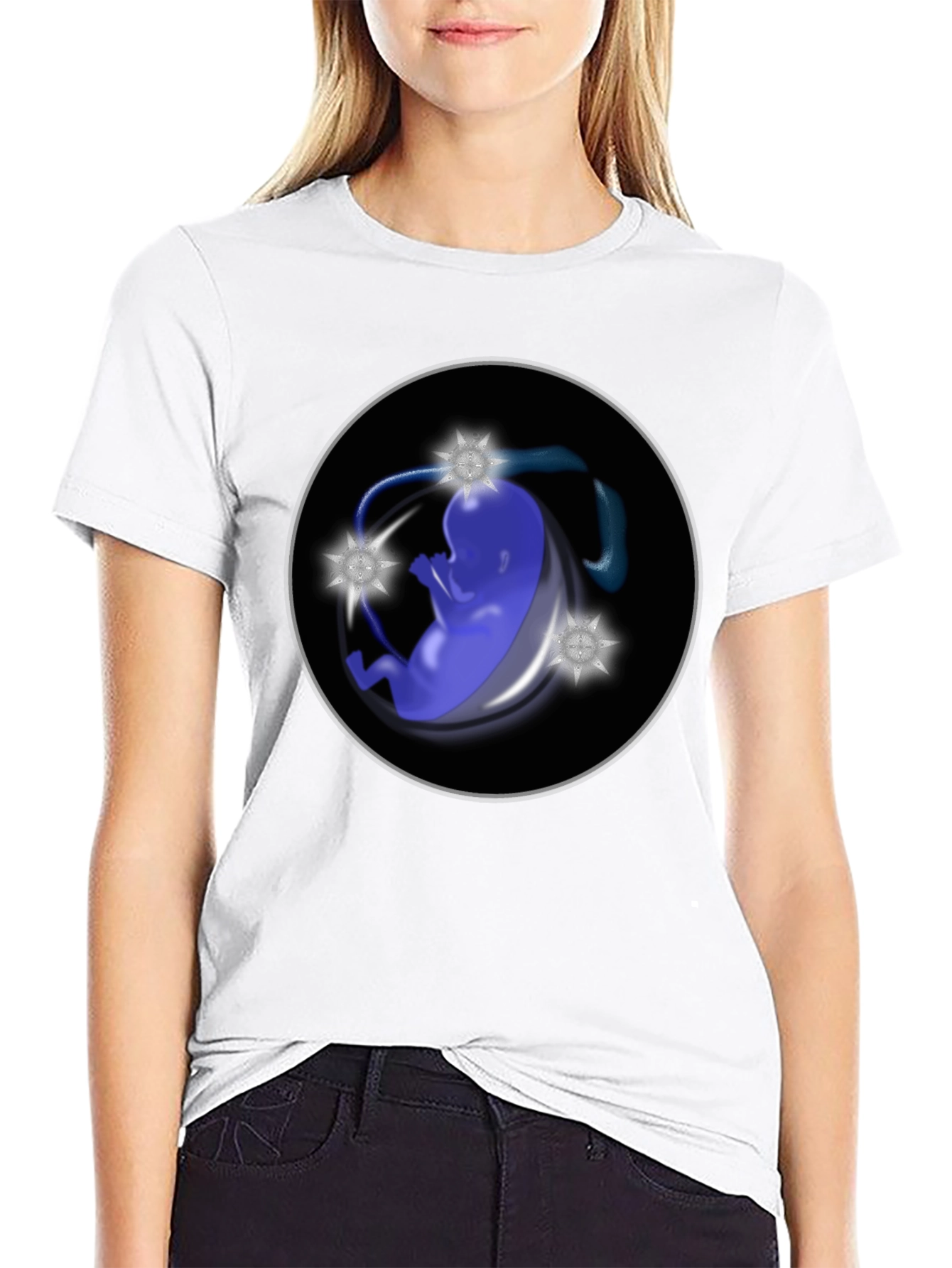 Abstract Fetus Graphic Black T-Shirt