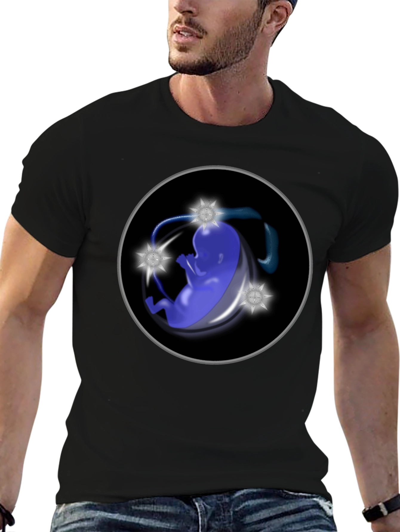 Abstract Fetus Graphic Black T-Shirt