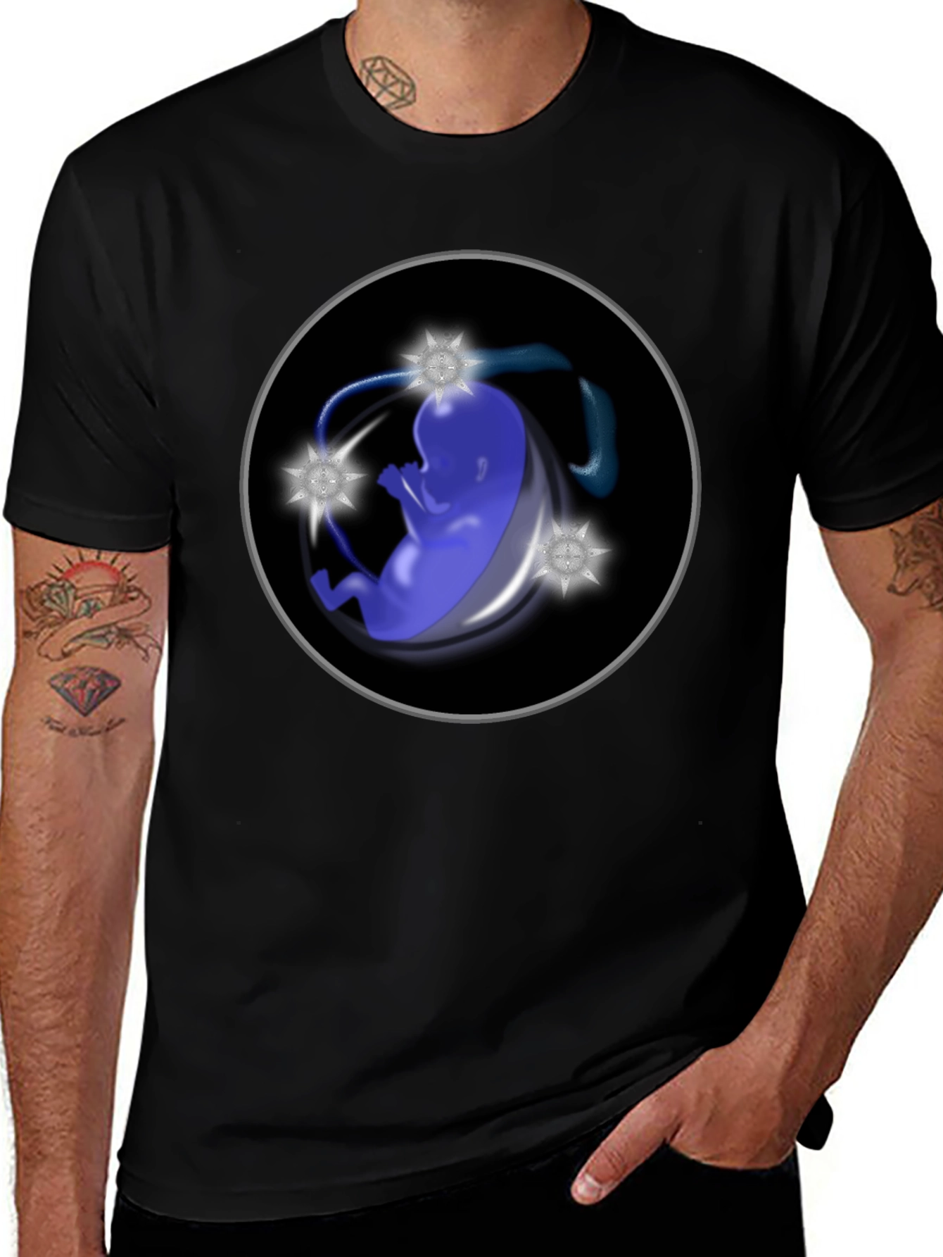 Abstract Fetus Graphic Black T-Shirt