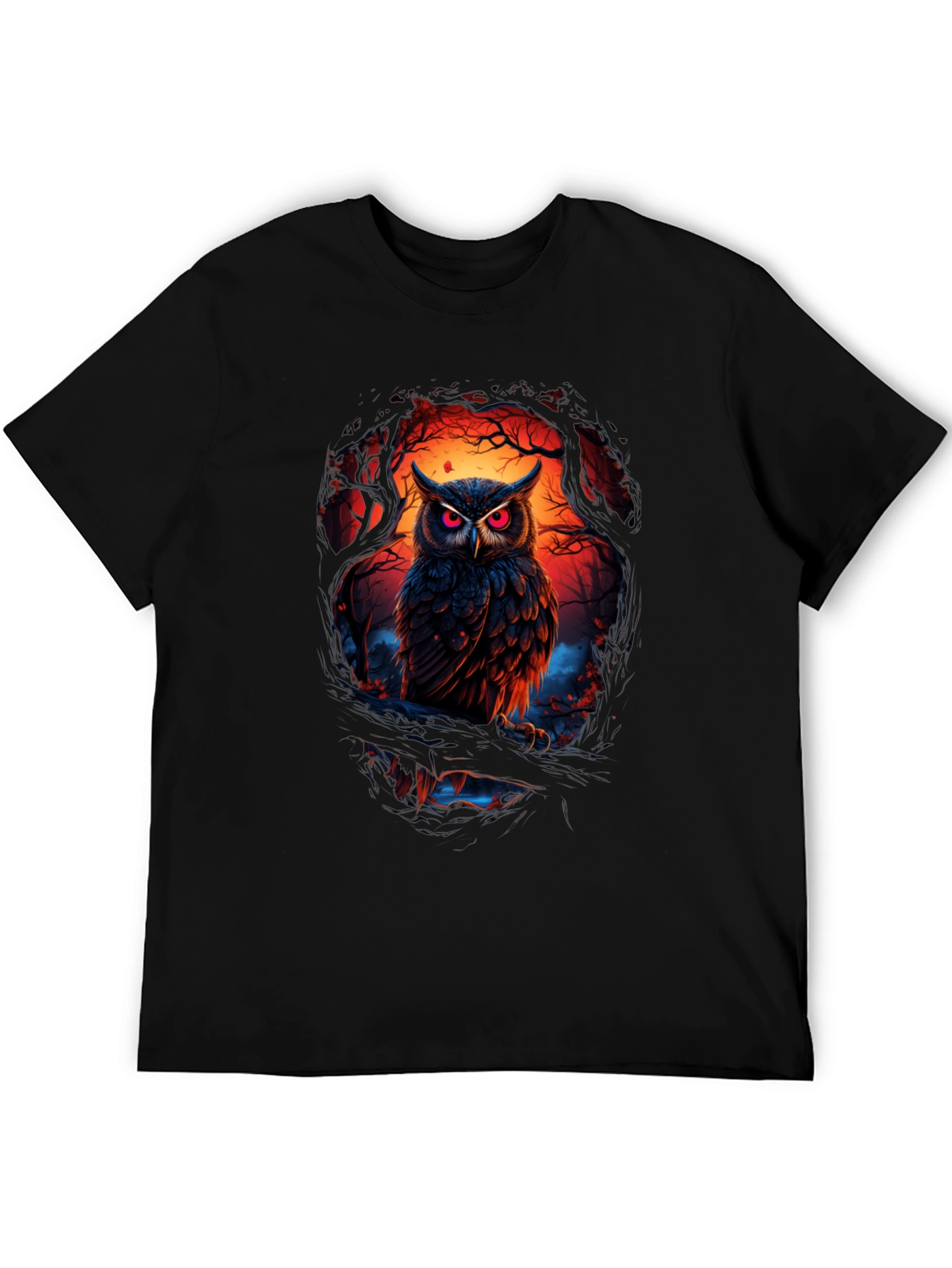Owl Graphic Print Tee - Mens Black T-Shirt