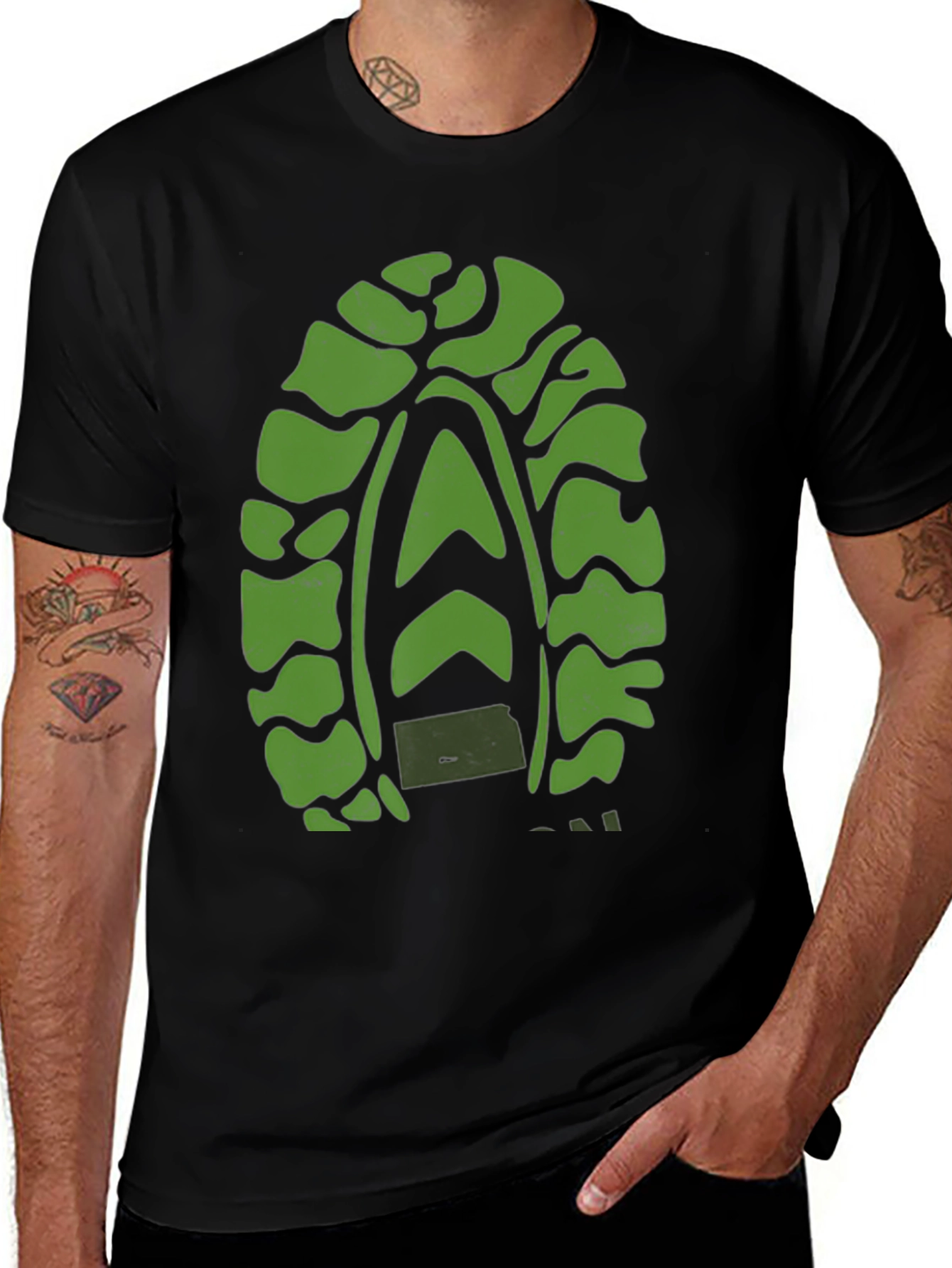 Green Tread Graphic Black T-Shirt