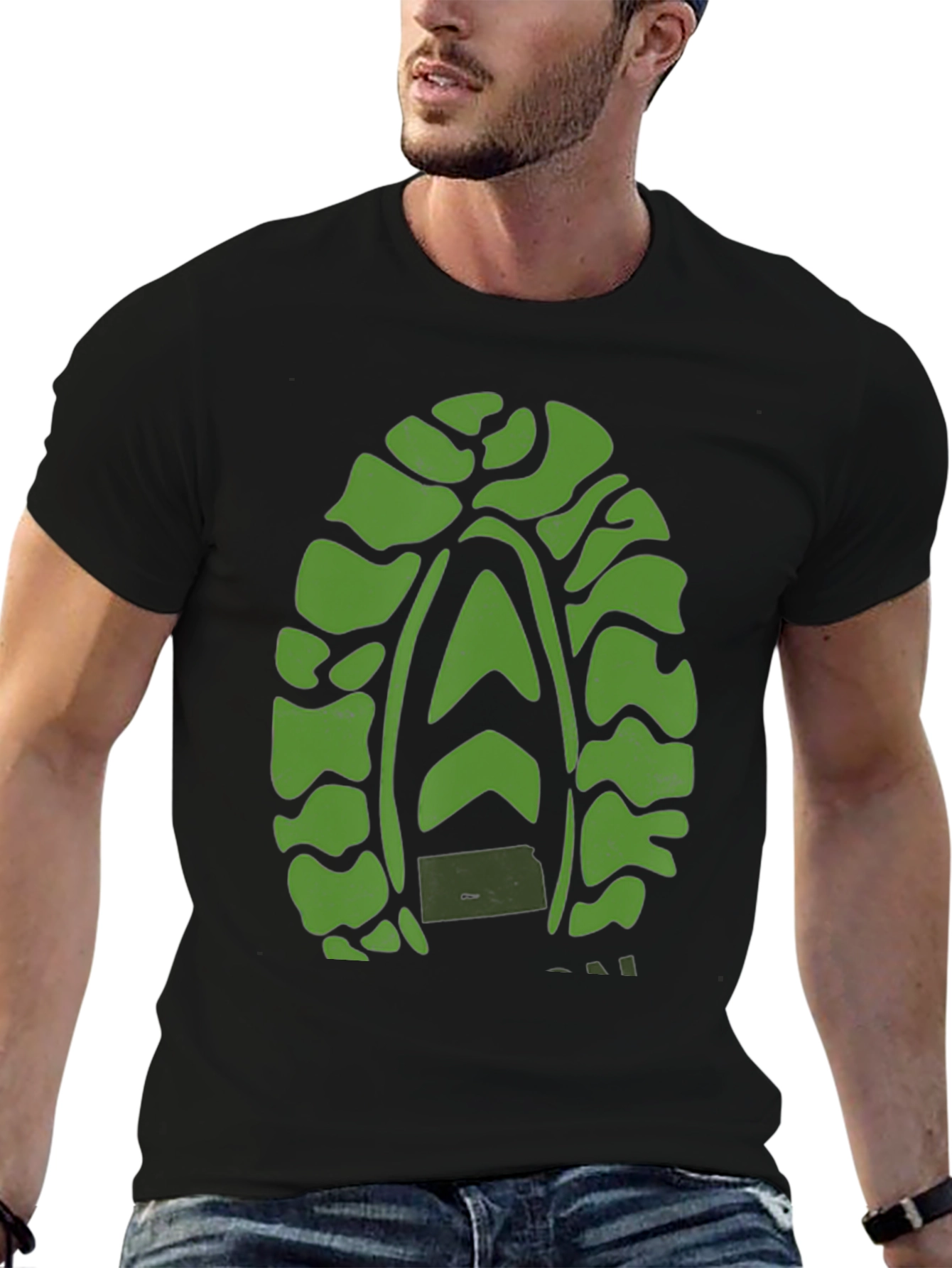 Green Tread Graphic Black T-Shirt