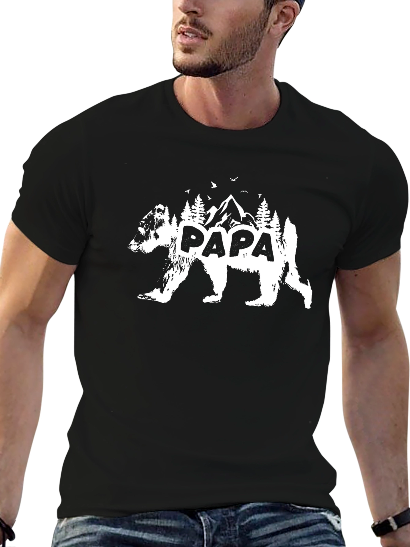 Papa Bear Graphic Tee - Mountain Design Dad T-Shirt