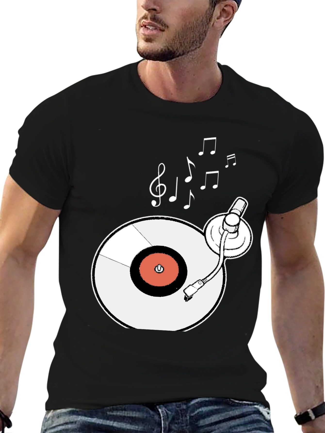 Retro Turntable Music T-Shirt - Black