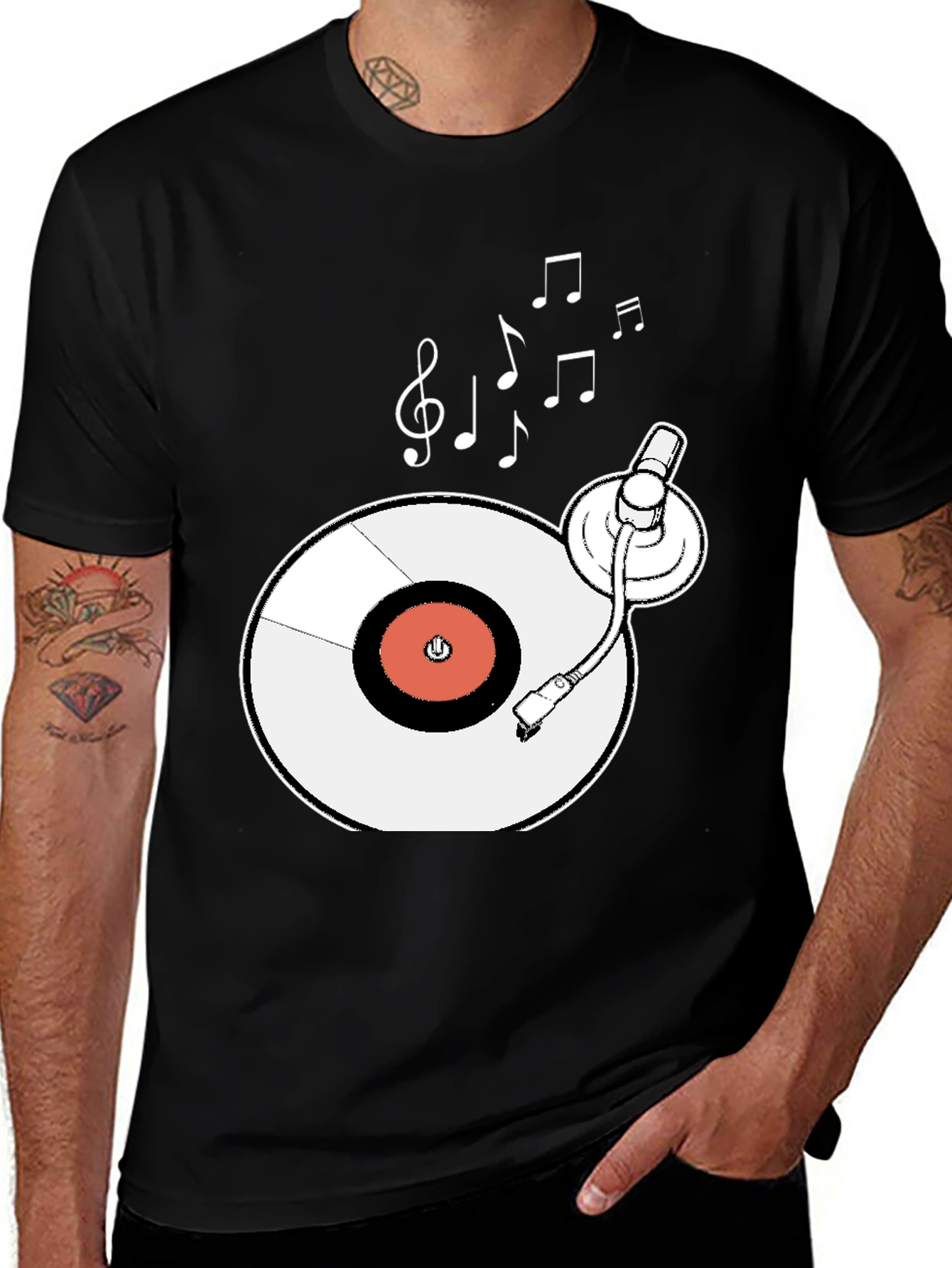Retro Turntable Music T-Shirt - Black