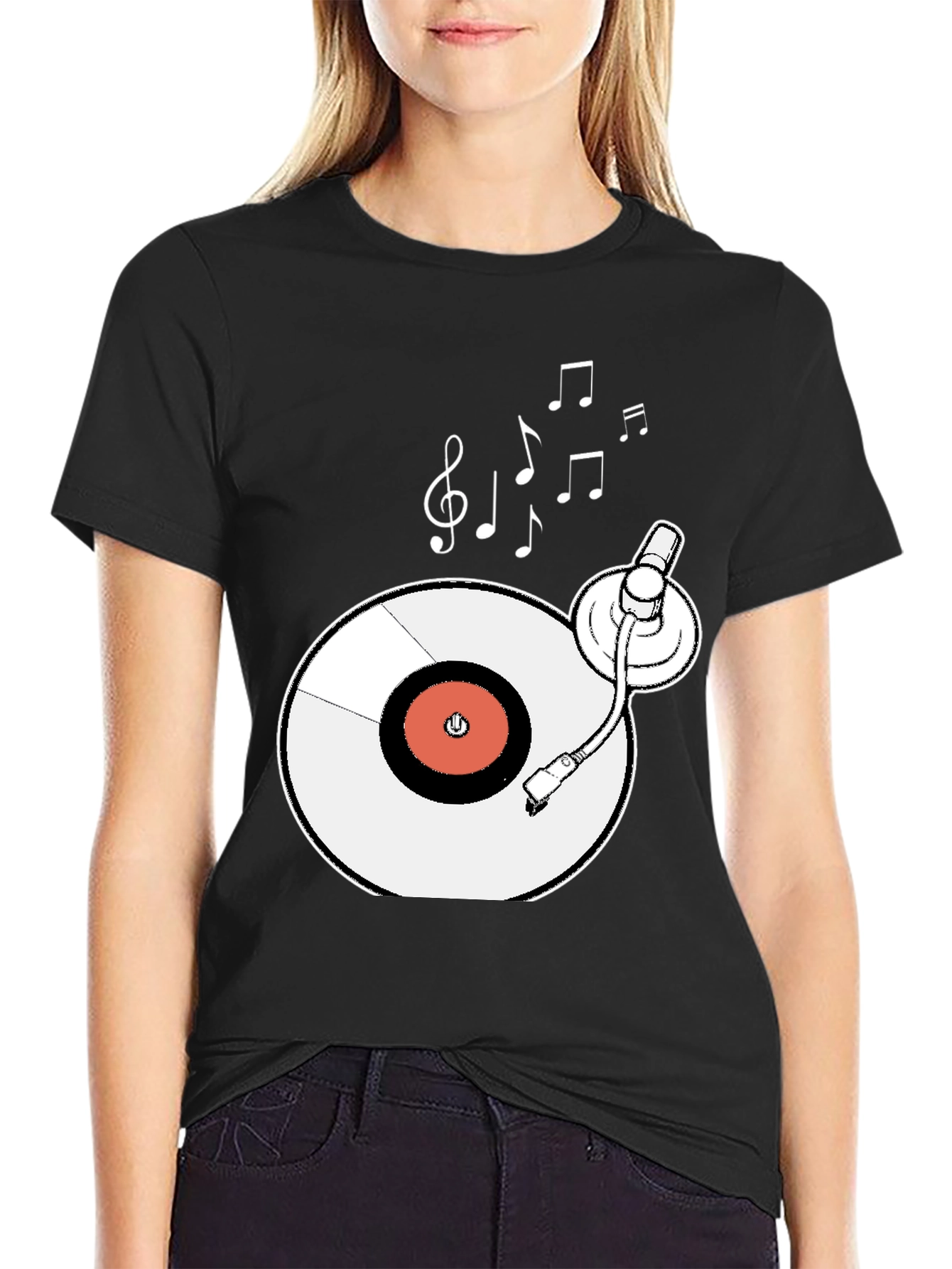 Retro Turntable Music T-Shirt - Black