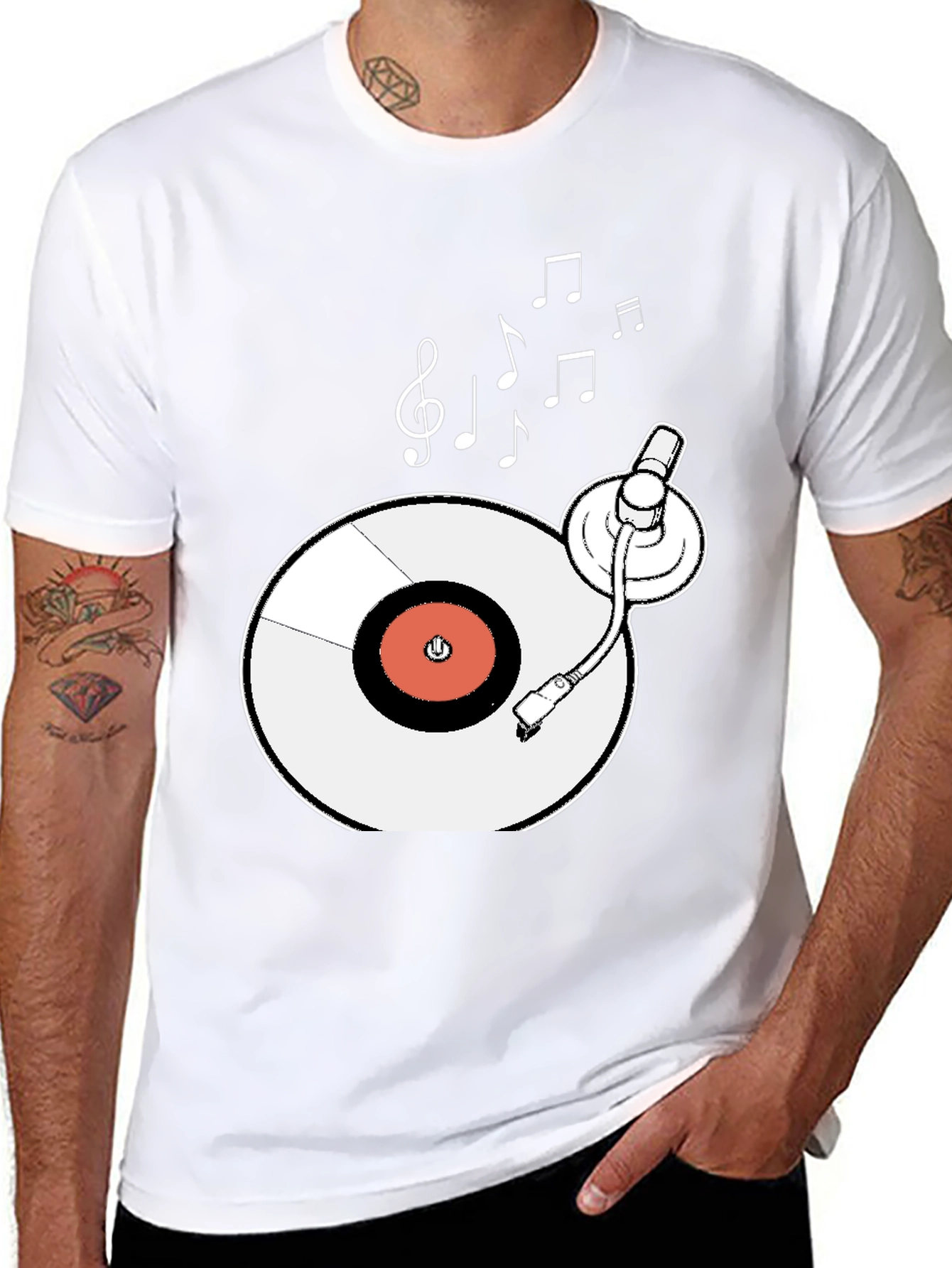 Retro Turntable Music T-Shirt - Black