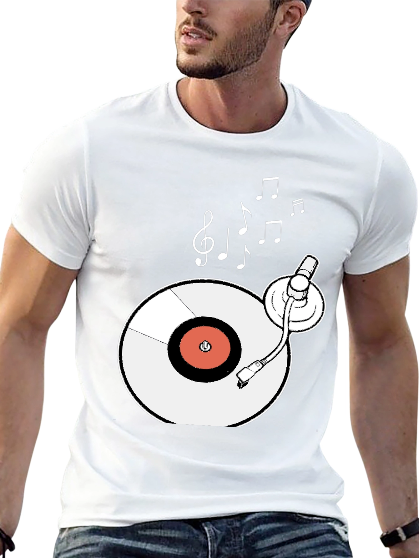 Retro Turntable Music T-Shirt - Black
